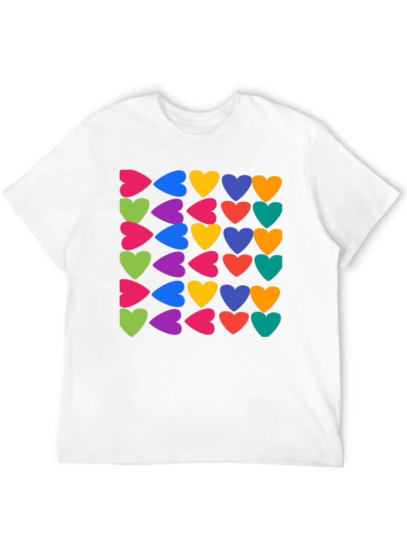 Black Colorful Hearts Pattern Black T-Shirt view 12