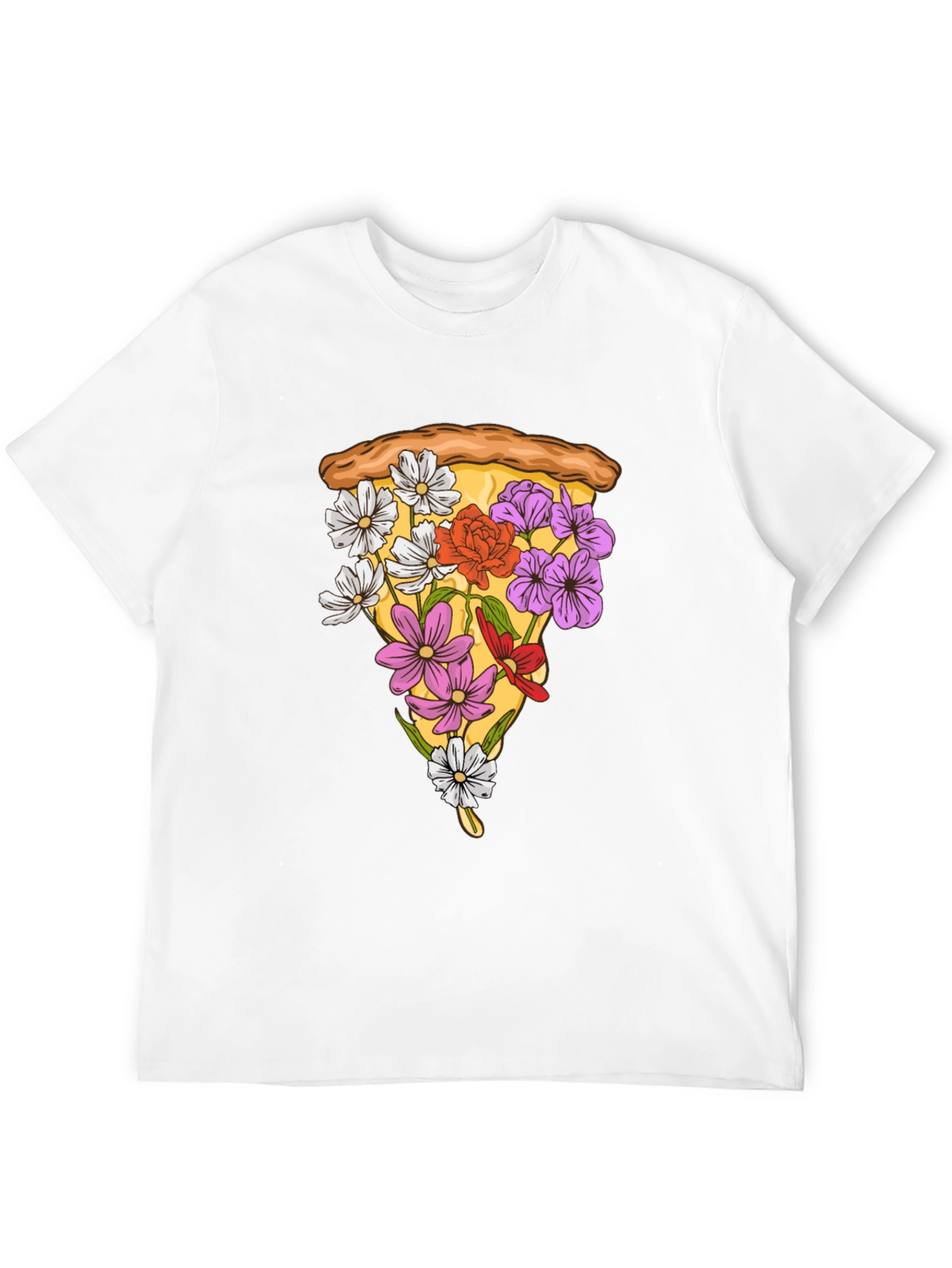 Black Floral Pizza Slice Graphic Tee - Unique Style view 12