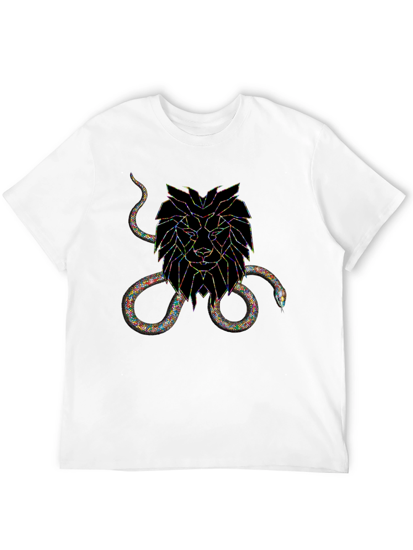 Black Geometric Lion & Snake Graphic Tee view 12