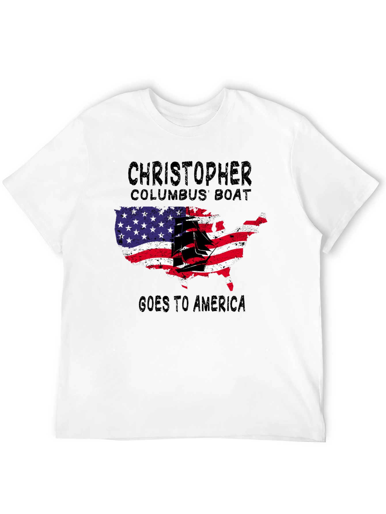 Black Christopher Columbus Boat USA Map T-Shirt view 12