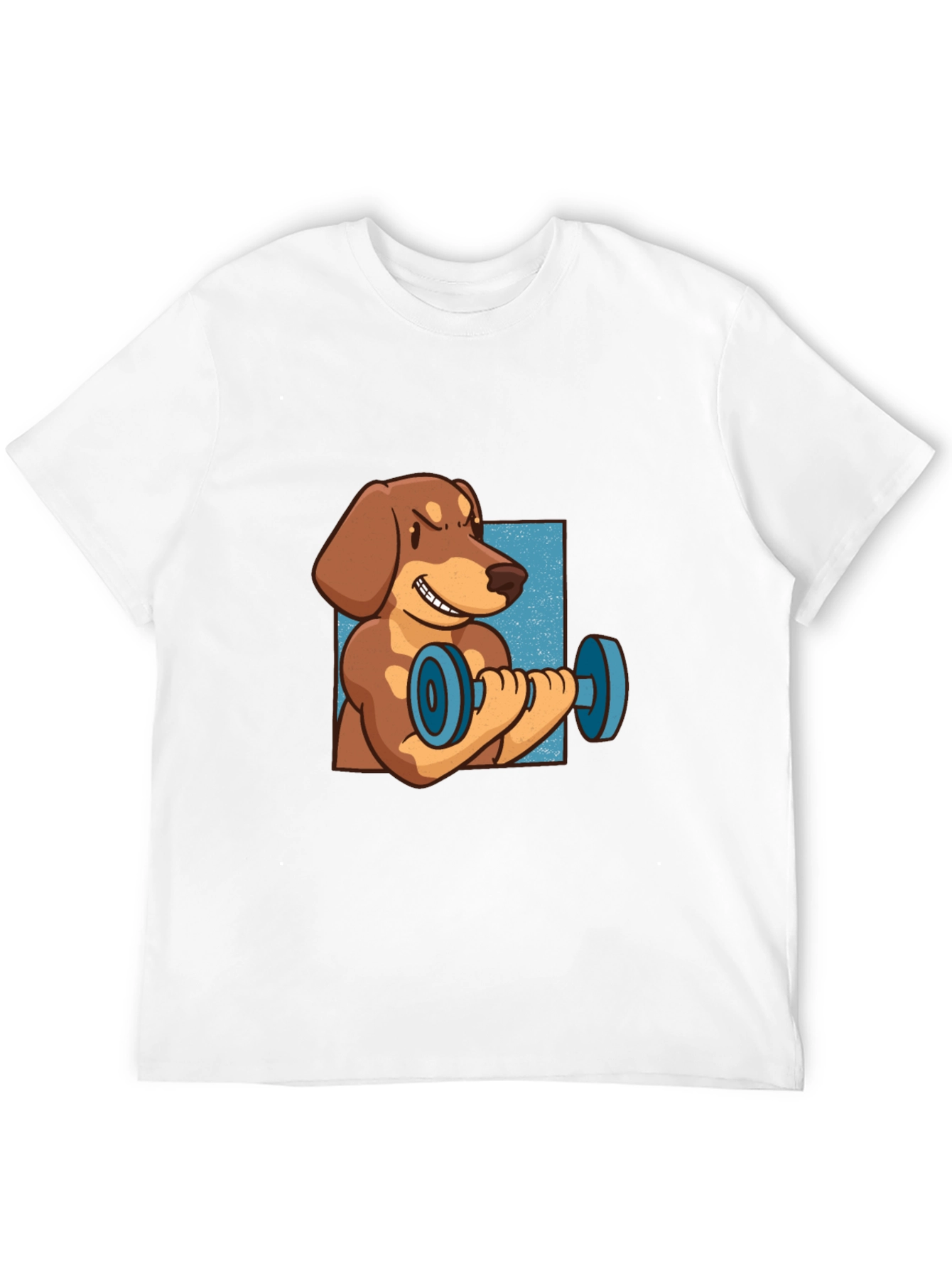 Black Funny Dachshund Lifting Dumbbell T-Shirt view 12