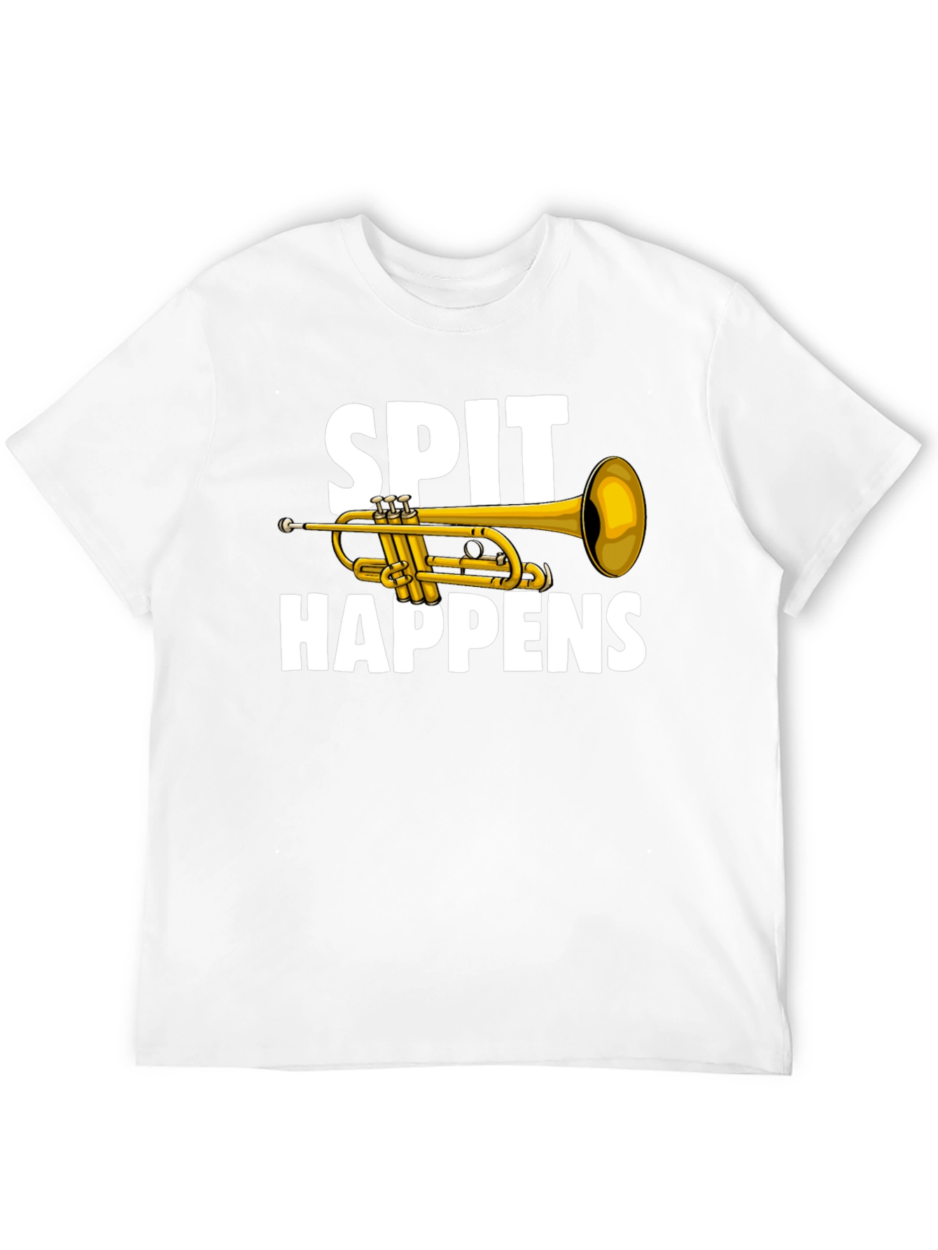 Black Spit Happens Trumpet T-Shirt - Musician Humor view 12