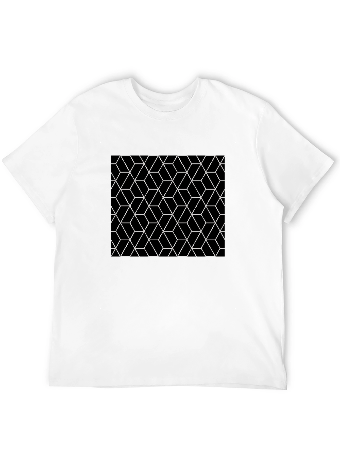 Black Geometric Cube Pattern Black T-Shirt view 12