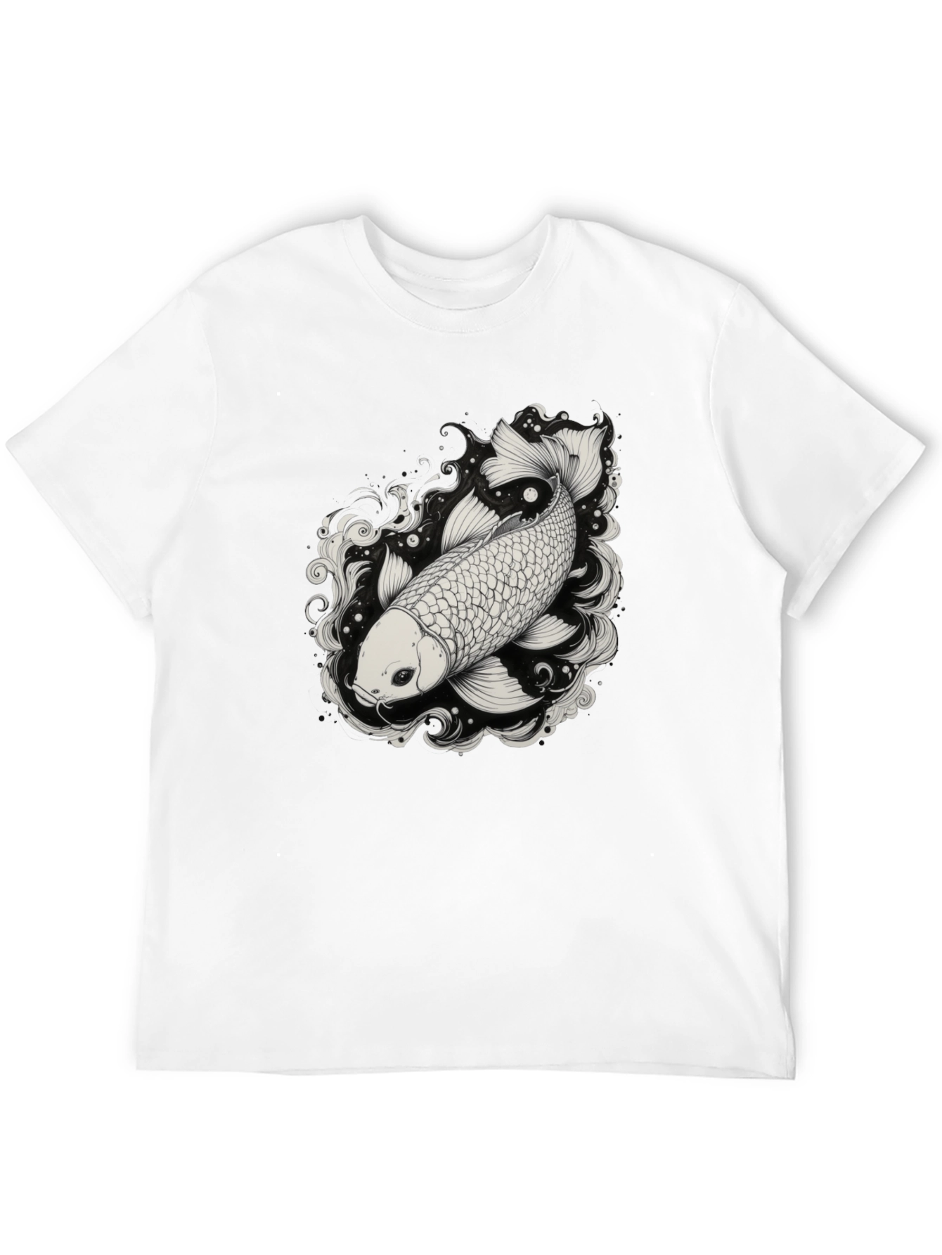Black Koi Fish Graphic Tee - Black Cotton Blend Shirt view 12