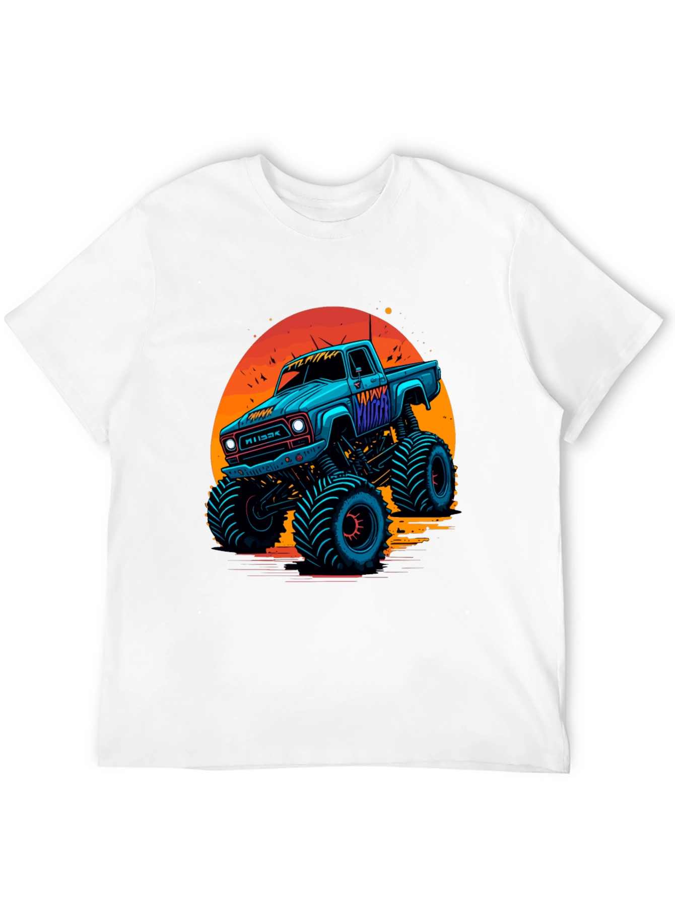 Black Monster Truck Graphic Tee - Retro Sunset Design view 12