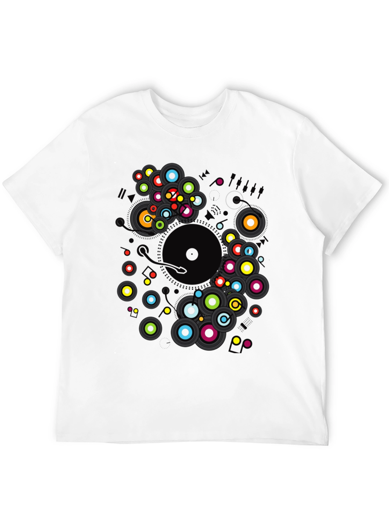 Black Modern Record Player Graphic Print Black T-Shirt view 12