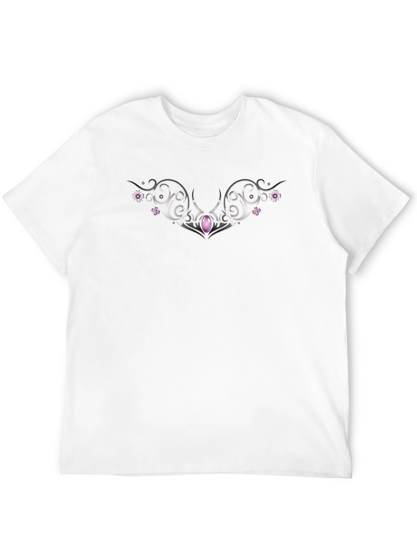 Black Black T-Shirt with Decorative Silver and Purple Design view 12