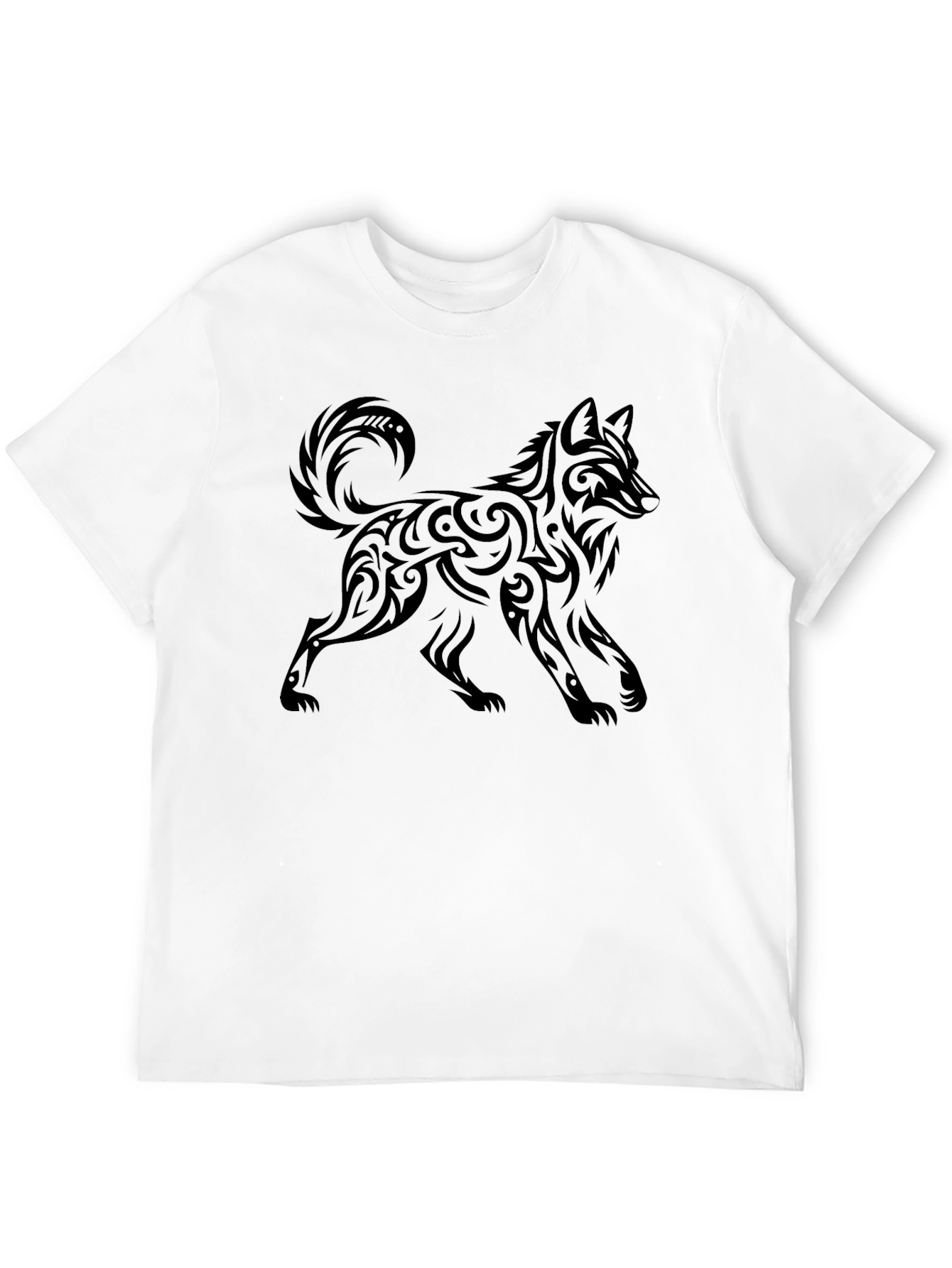 Black Tribal Wolf Graphic Black T-Shirt for Men view 12