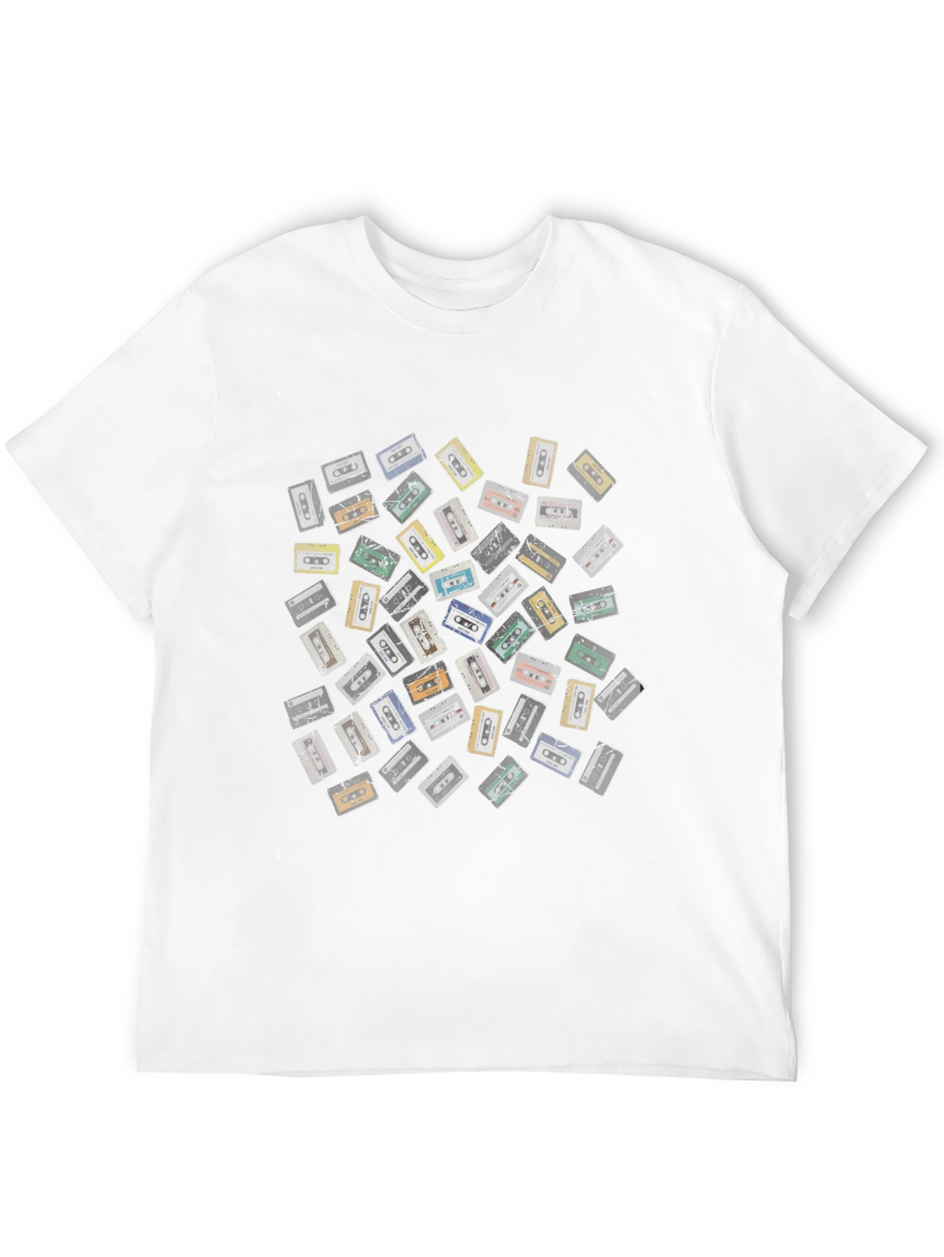 Black Retro Cassette Tape Pattern Black T-Shirt view 12