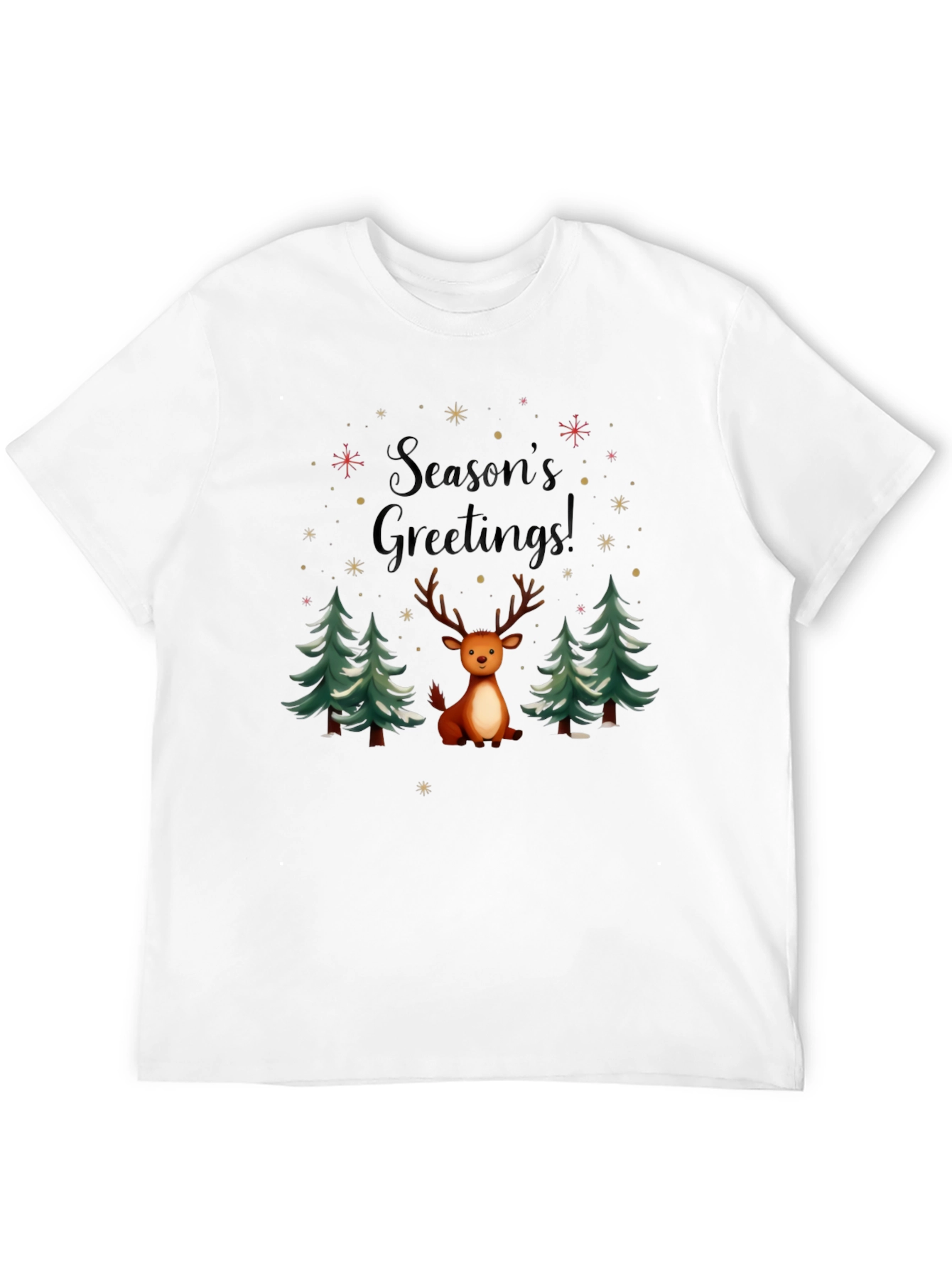 Black Season's Greetings Reindeer Holiday T-Shirt view 12