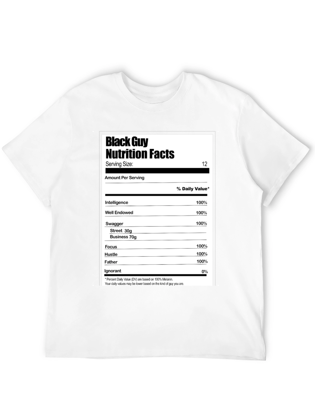 Black Black Guy Nutrition Facts Graphic T-Shirt view 12