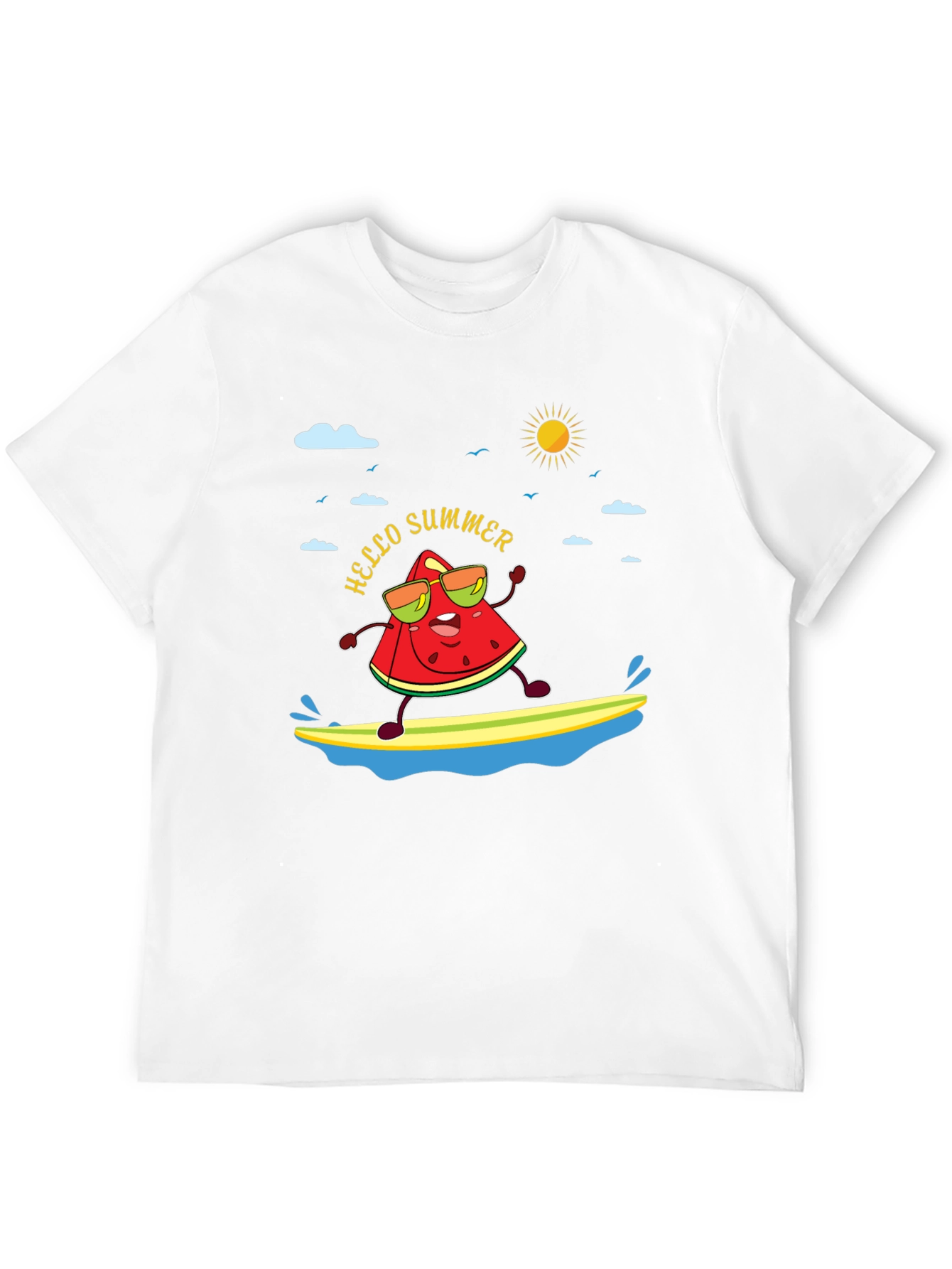 Black Hello Summer Watermelon Surfing T-Shirt view 12