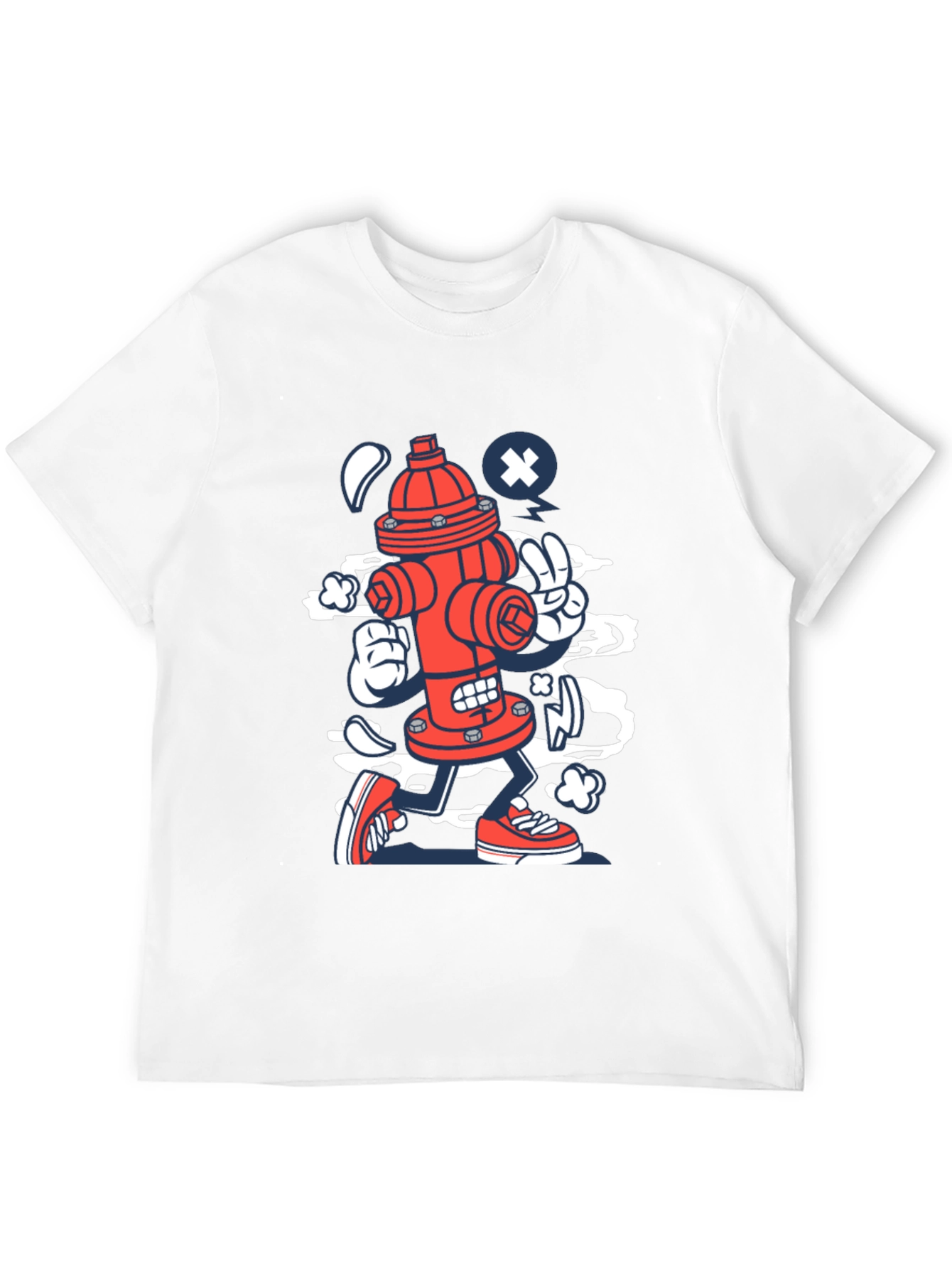 Black Cartoon Fire Hydrant Graphic Tee - Black Cotton Shirt view 12