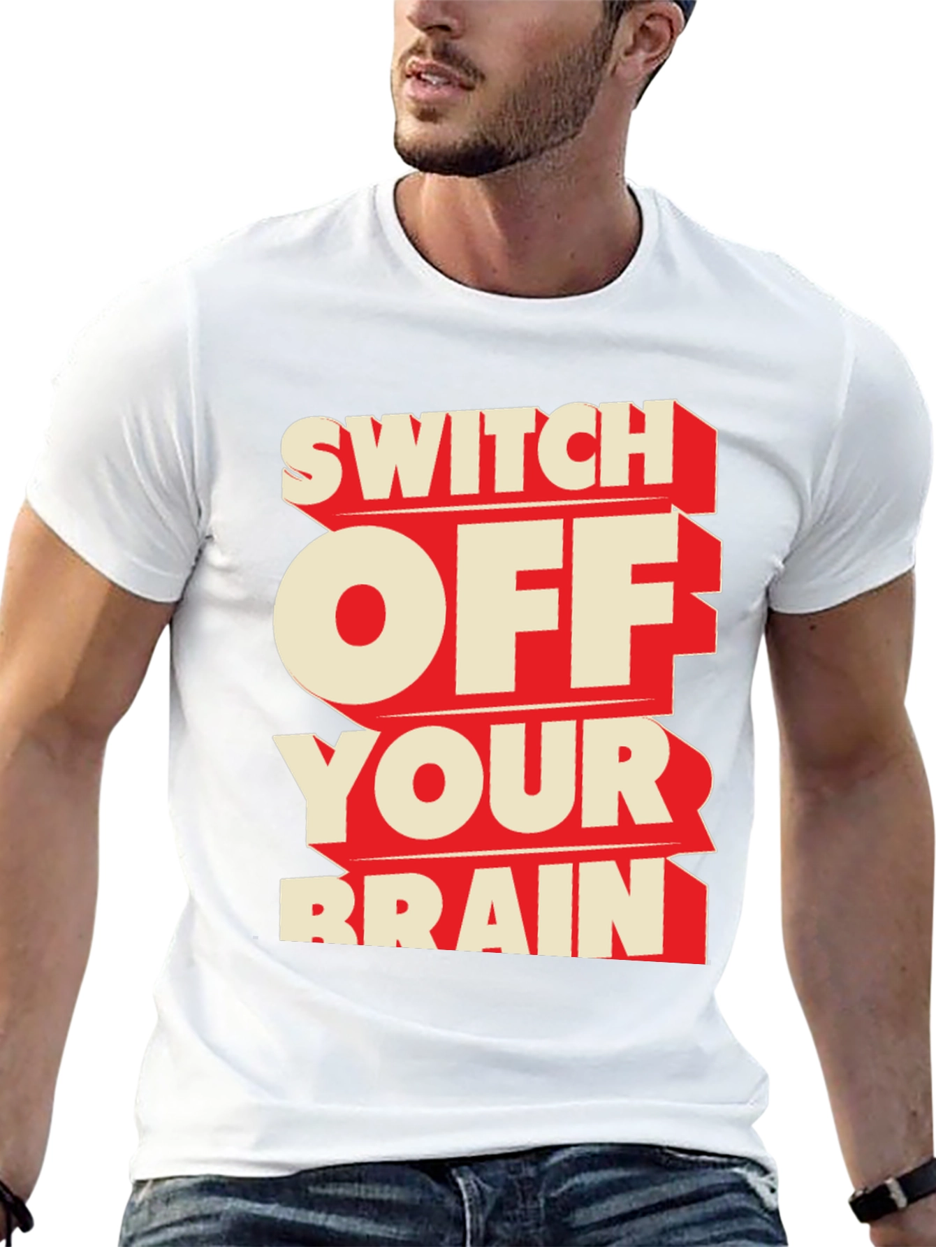 Black Switch Off Your Brain Black Graphic Tee view 13