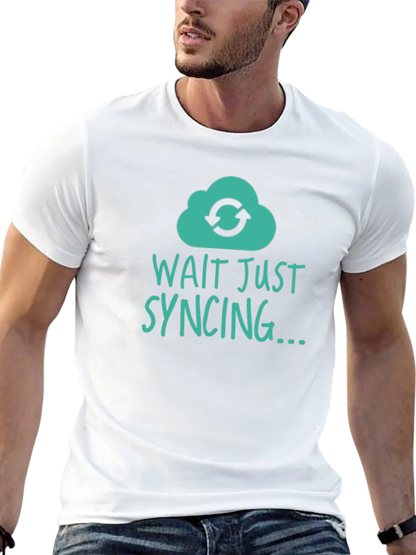 Black Wait Just Syncing T-Shirt - Tech Humor Tee view 13