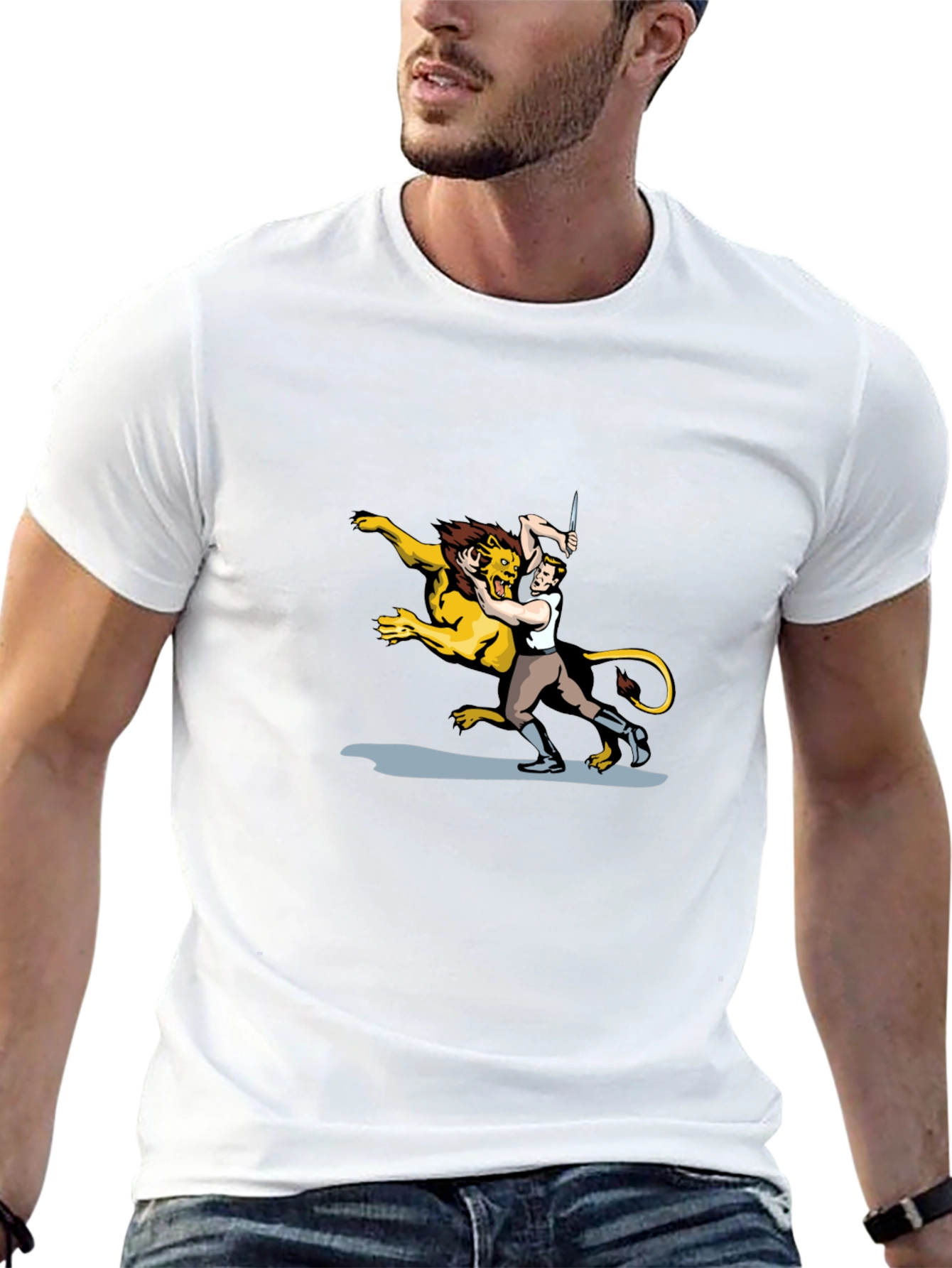 Black Lion Wrestler Graphic Tee - Classic Black T-Shirt view 13