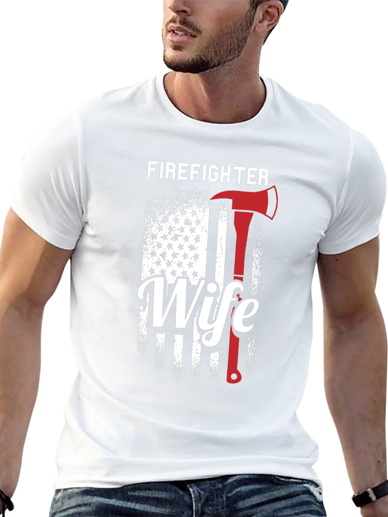 Black Firefighter Wife Graphic Tee - American Flag view 13
