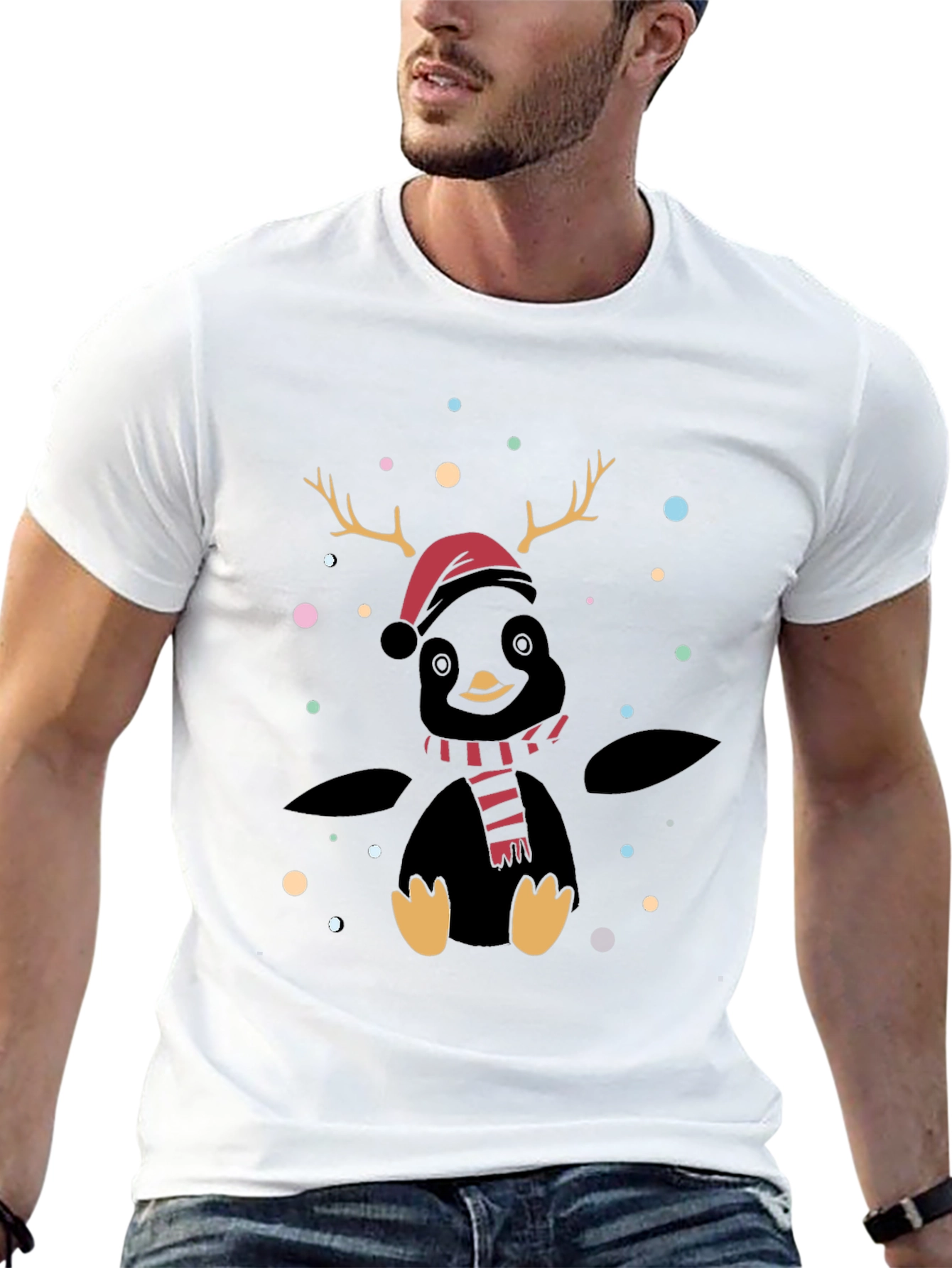Black Festive Penguin Reindeer T-Shirt view 13