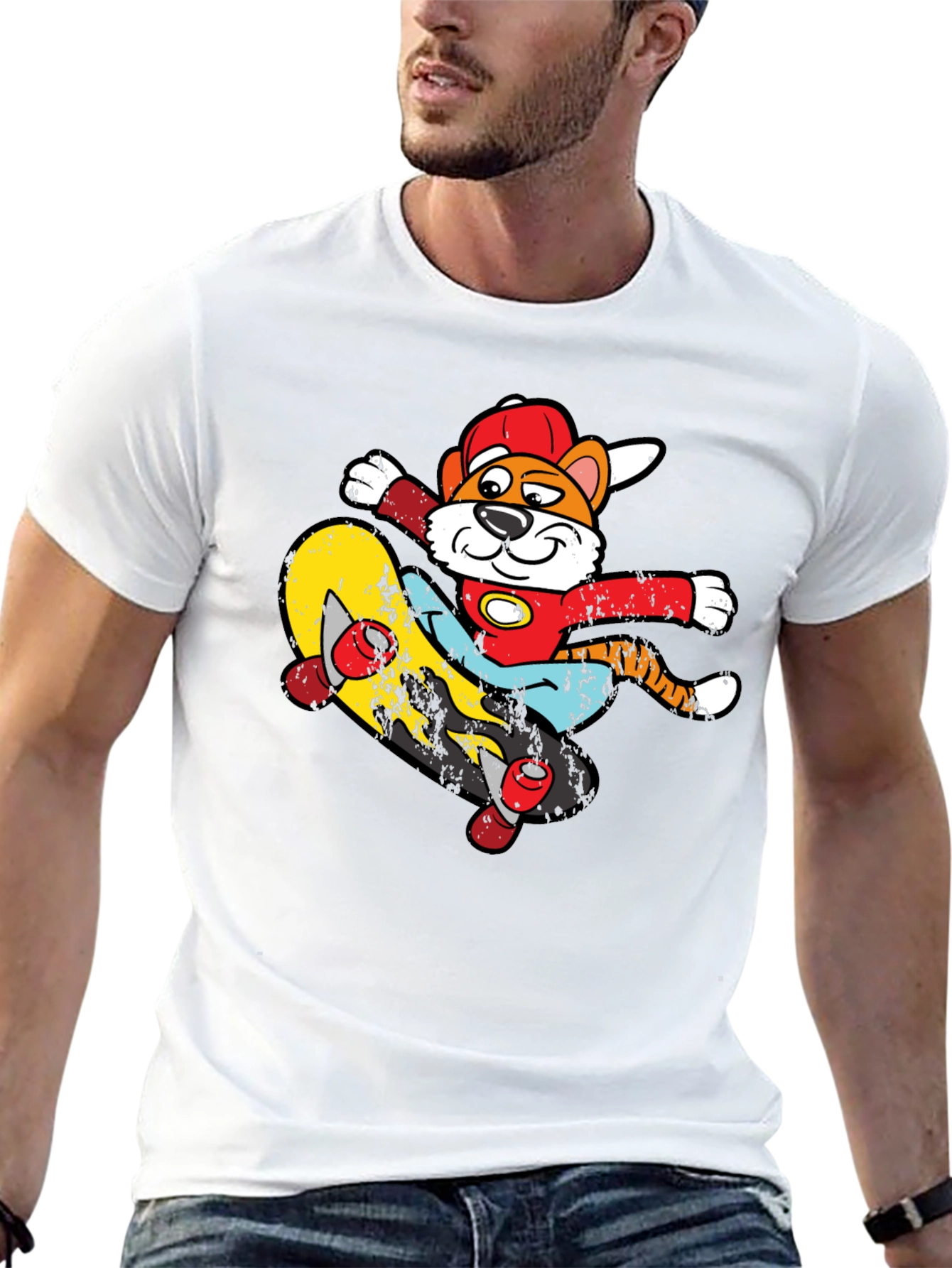 Black Cartoon Tiger Skateboarder Graphic Tee view 13