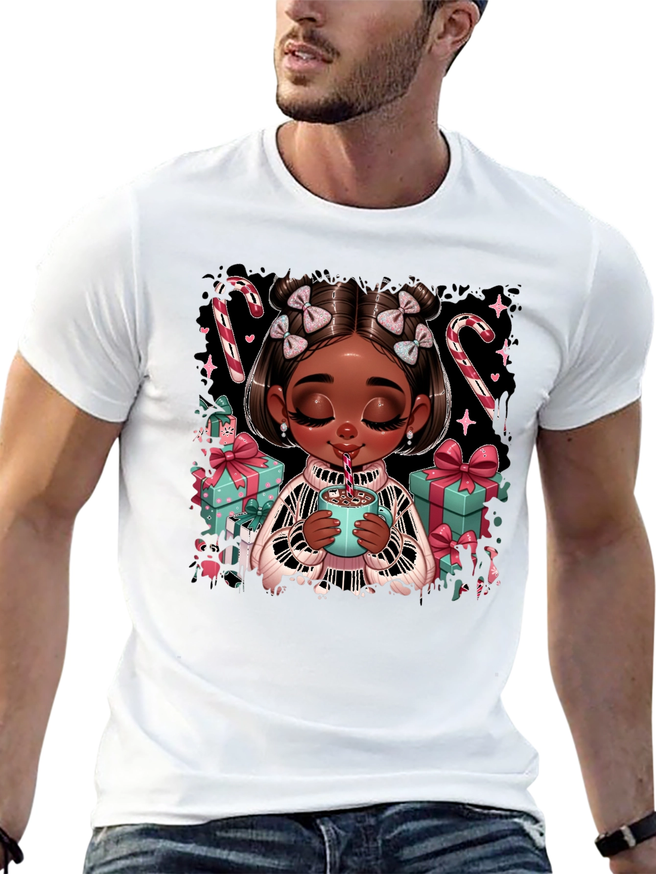 Black Festive Holiday Girl Graphic Tee view 13