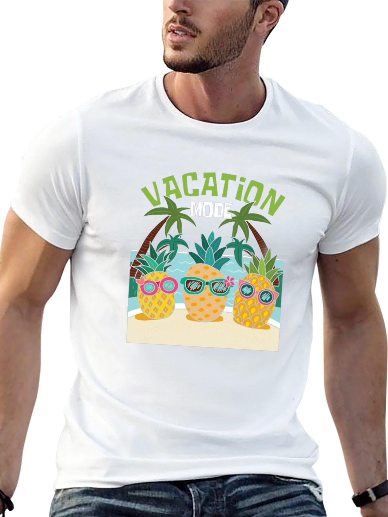 Black Vacation Mode Pineapple Graphic Tee view 13