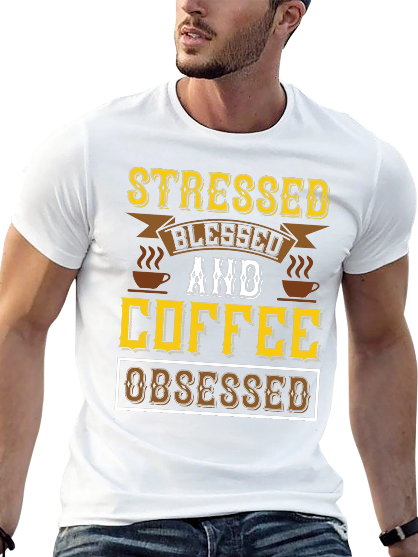Black Stressed Blessed & Coffee Obsessed Black T-Shirt view 13