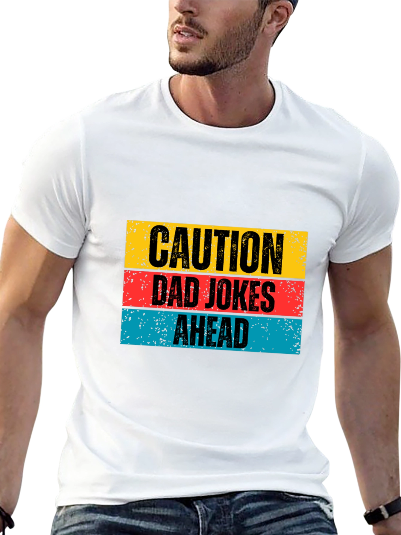 Black Caution Dad Jokes Ahead Graphic Tee view 13