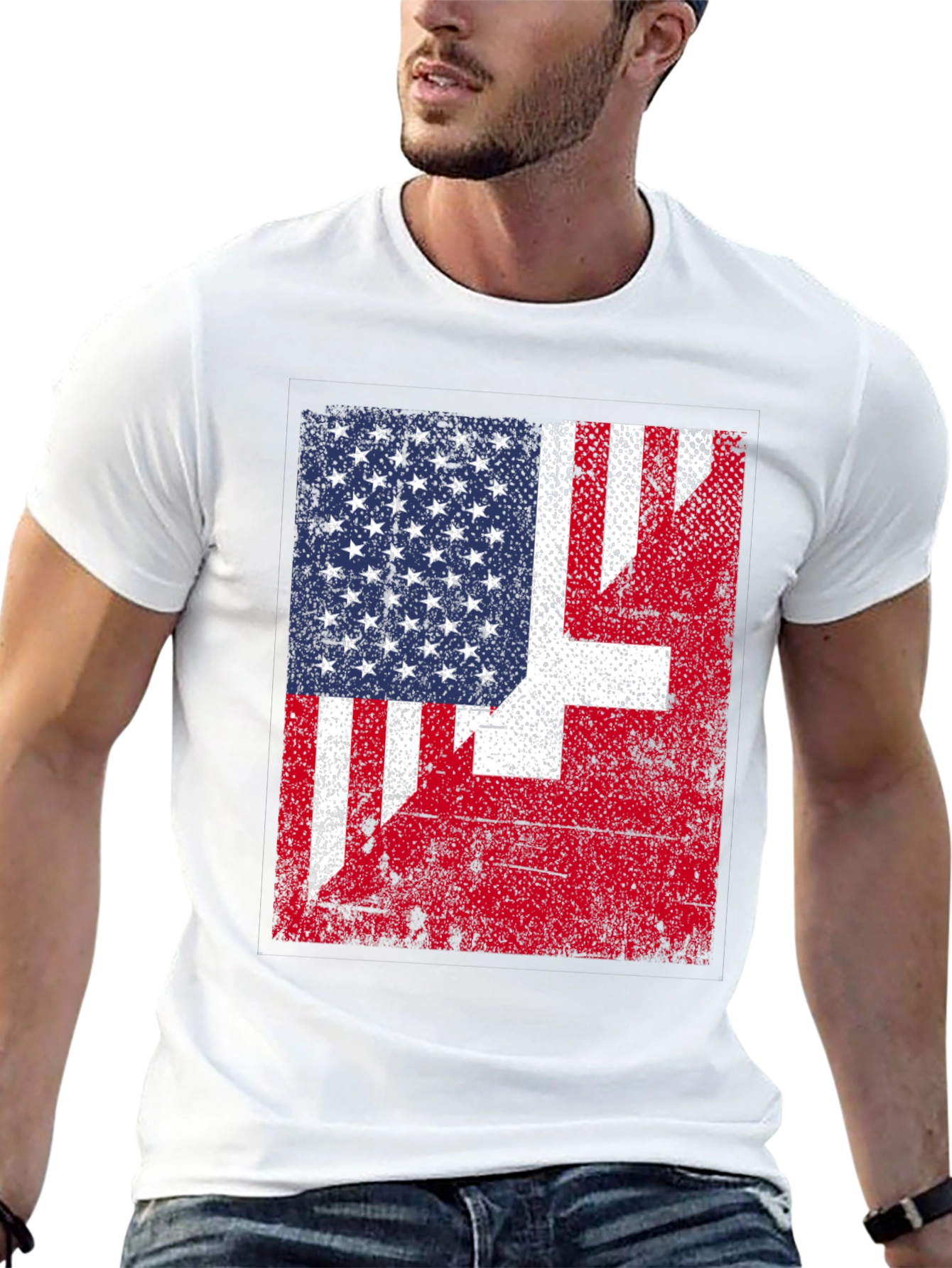 Black US & Swiss Flag Graphic T-Shirt view 13