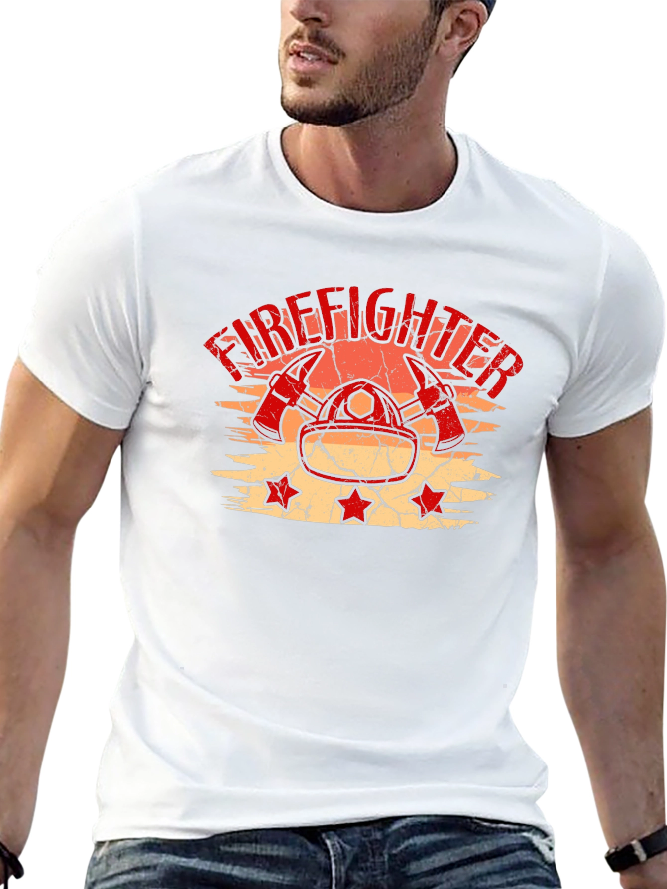 Black Firefighter T-Shirt - Distressed Graphic Tee view 13