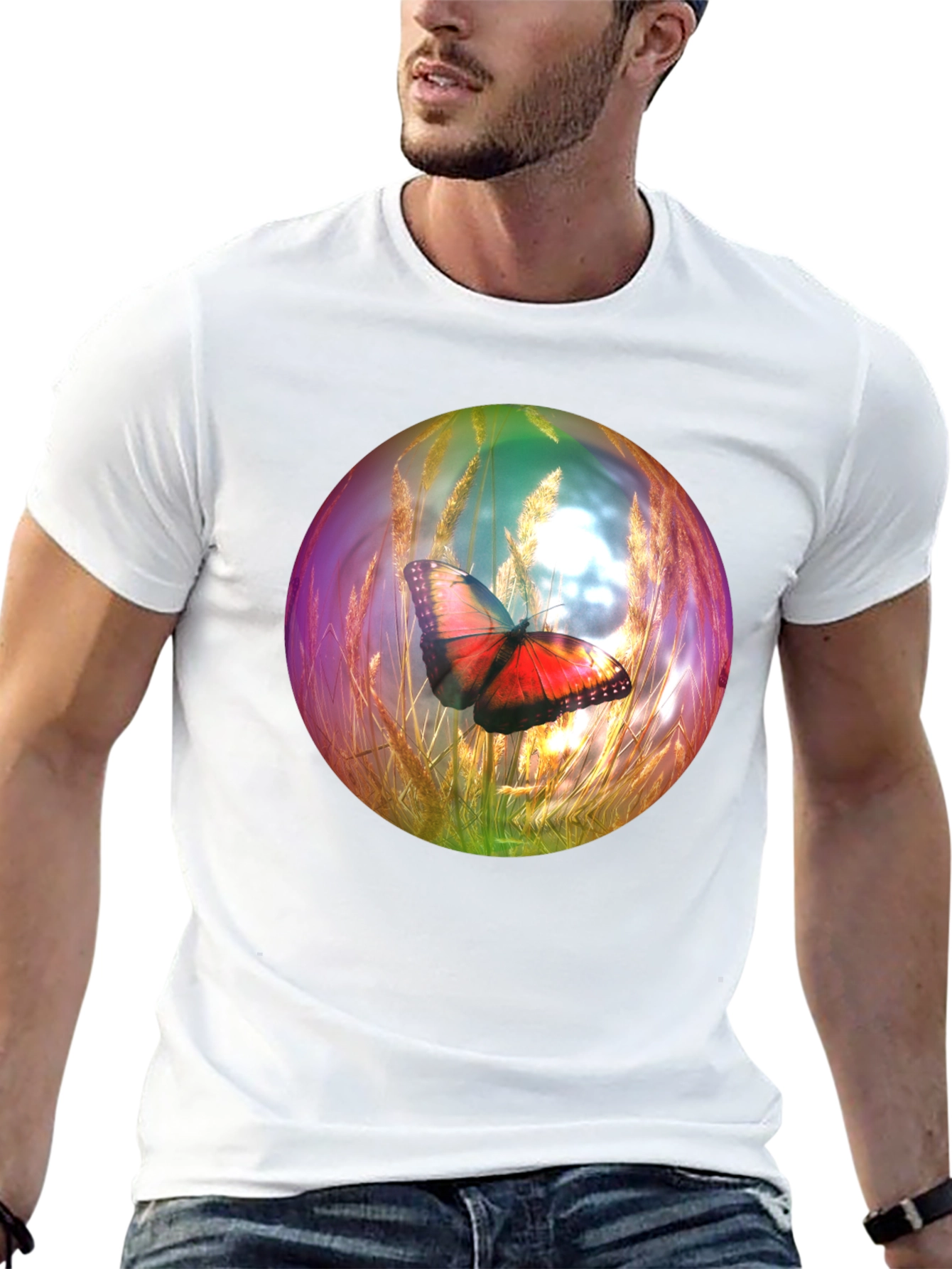 Black Butterfly Orb Graphic T-Shirt - Unique Design view 13