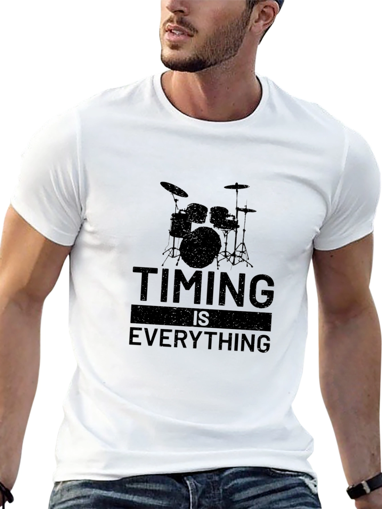 Black Timing Is Everything Drum Set Graphic Tee - Black Cotton view 13