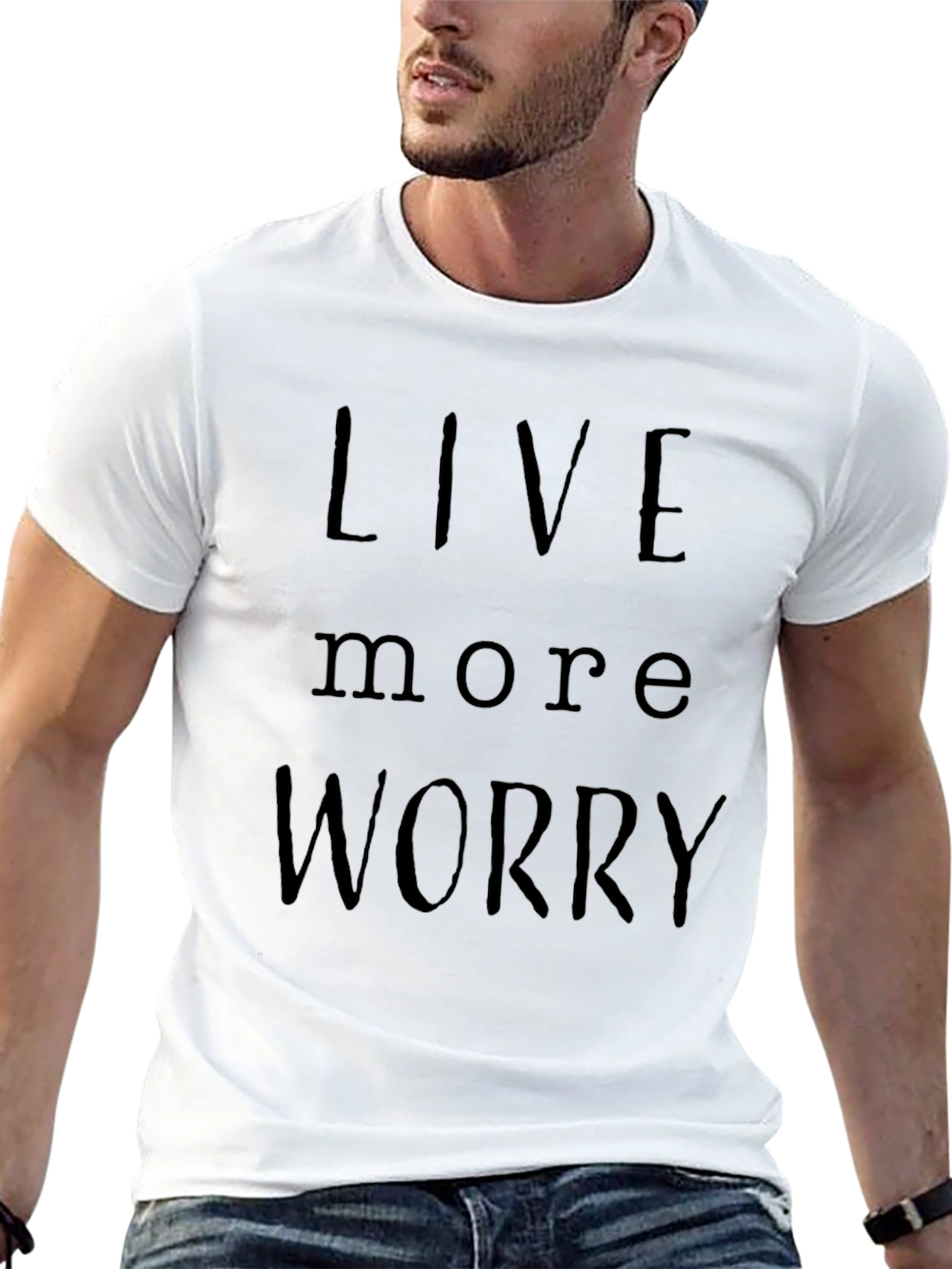Black Live More Worry Less Black Graphic T-Shirt view 13
