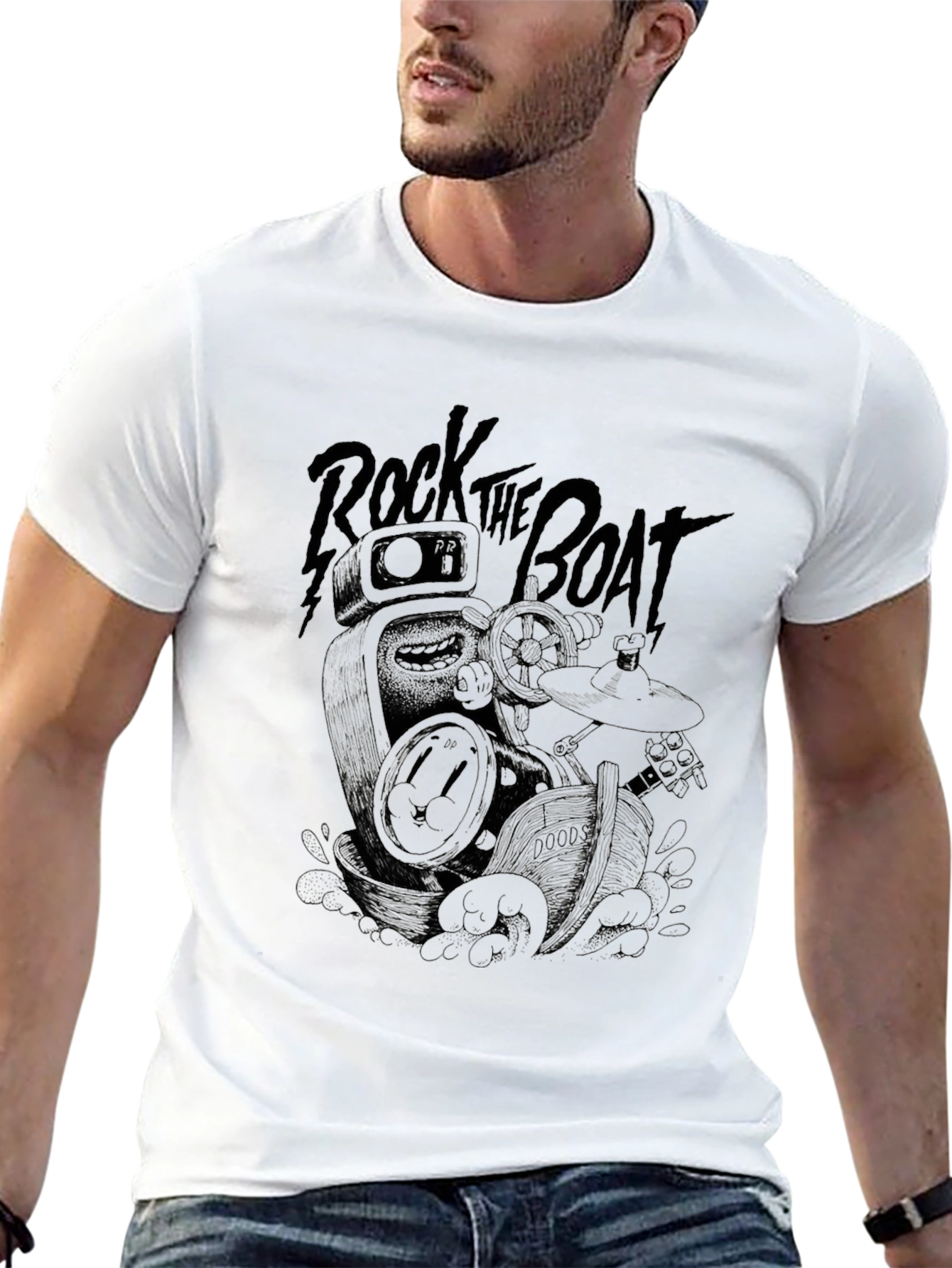 Black Rock the Boat Graphic Tee - Black Cotton Blend view 13