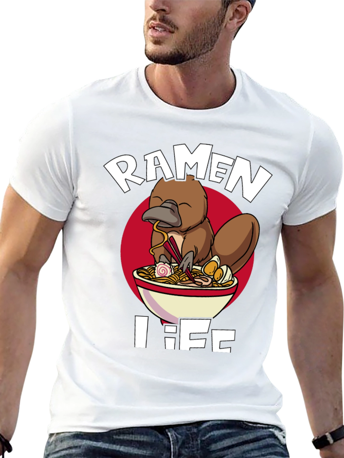 Black Ramen Life Platypus T-Shirt - Unique Graphic Tee view 13