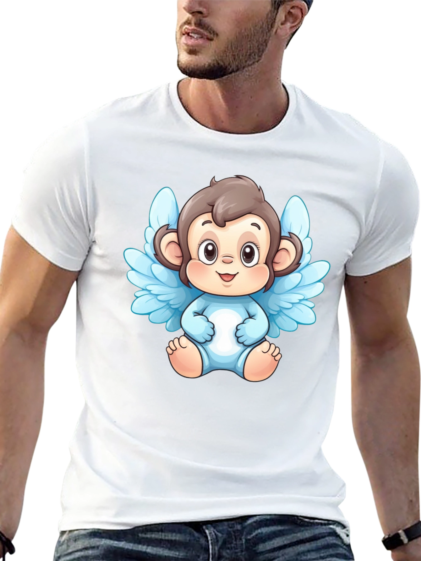 Angel Monkey Graphic T-Shirt - Black Cotton Tee - 13