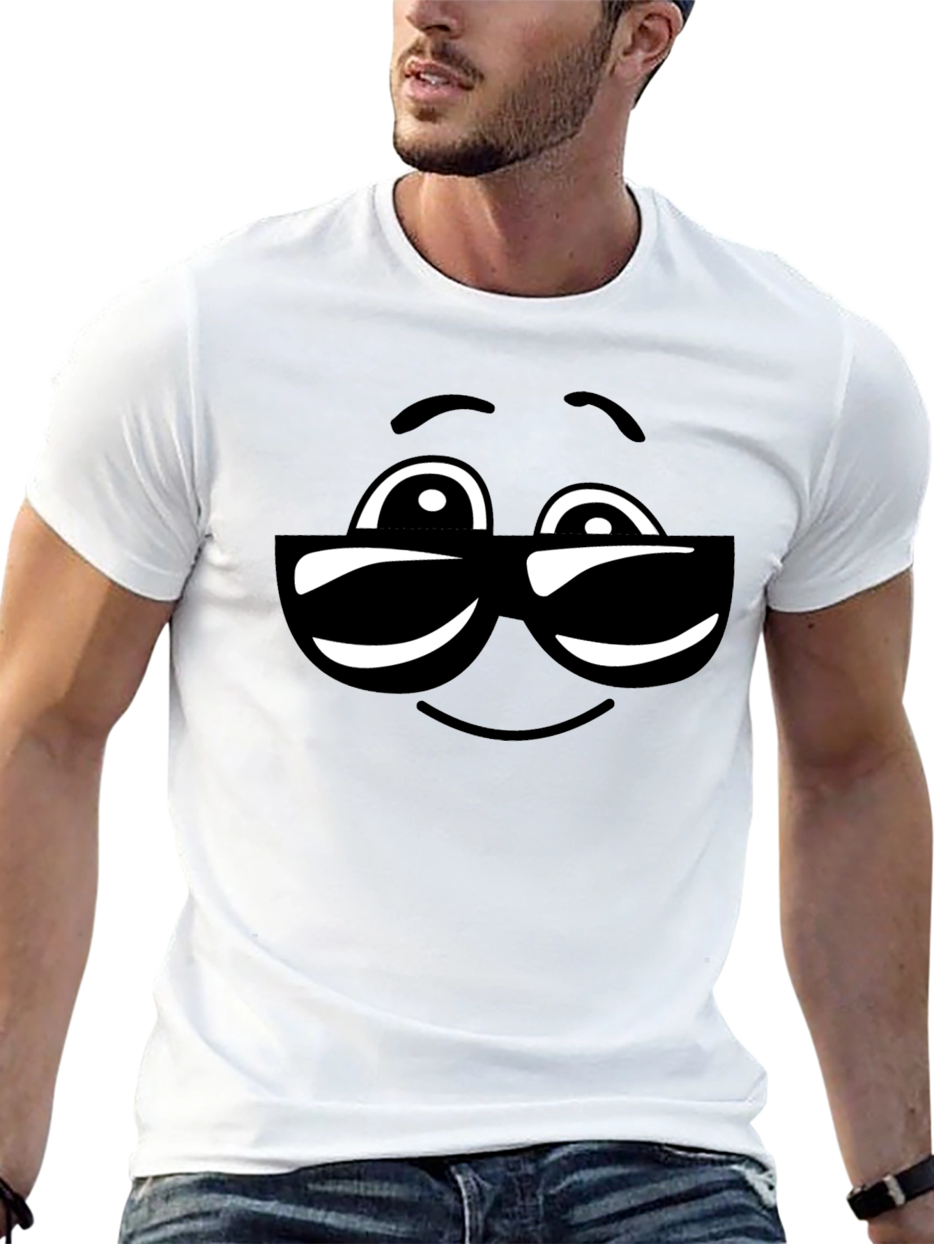 Black Cool Sunglasses Emoji Black Cotton T-Shirt view 13