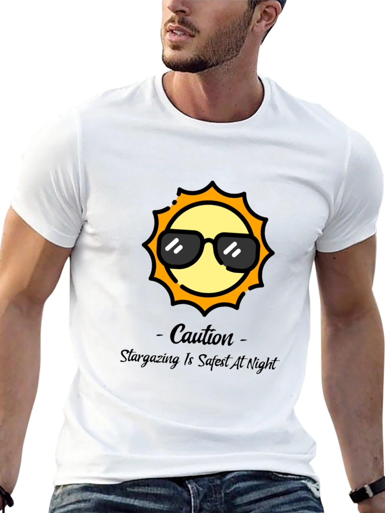 Black Cool Sun Graphic Tee - Stargazing Caution T-Shirt view 13