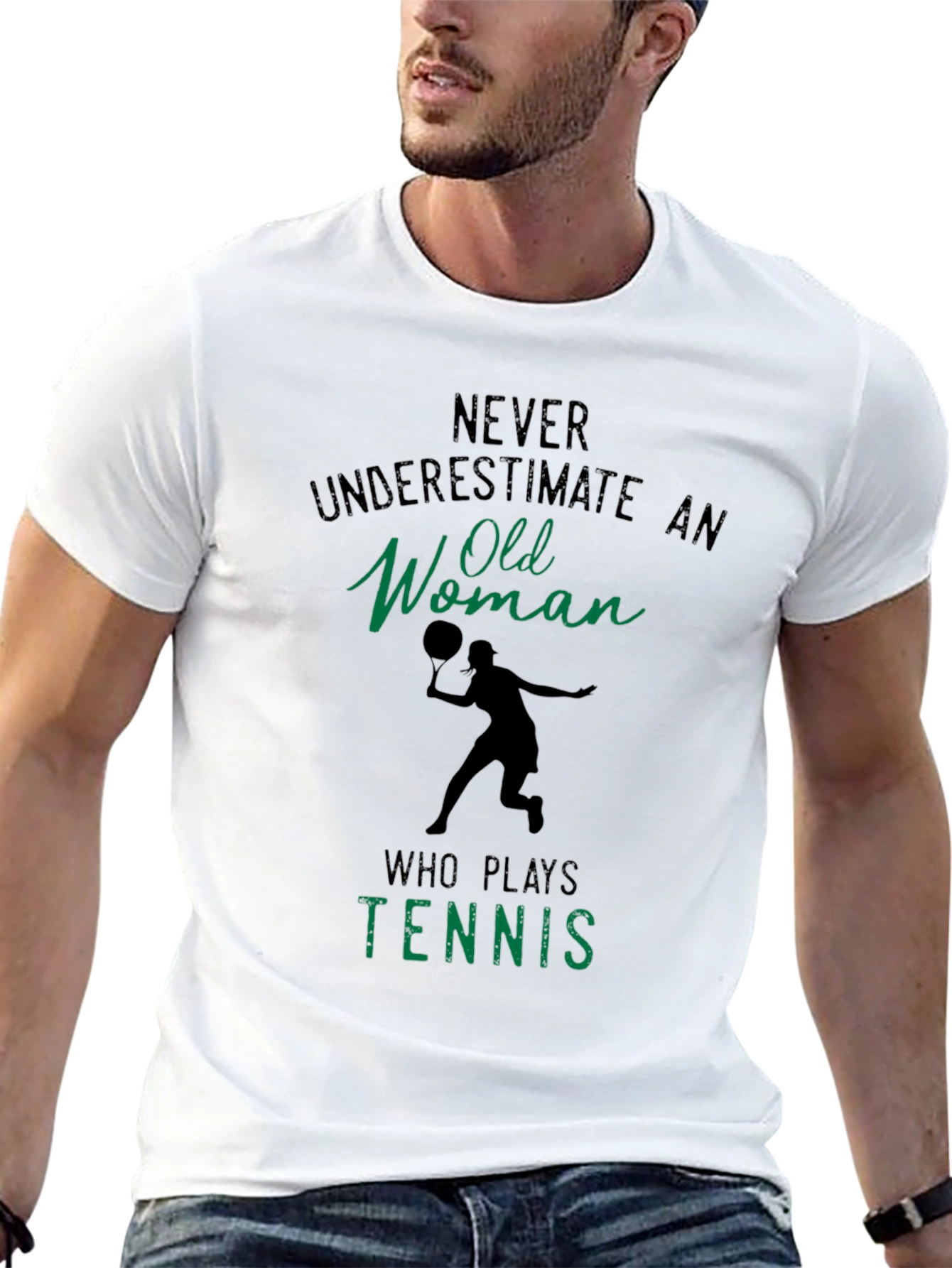 Black Funny Tennis Old Woman T-Shirt view 13
