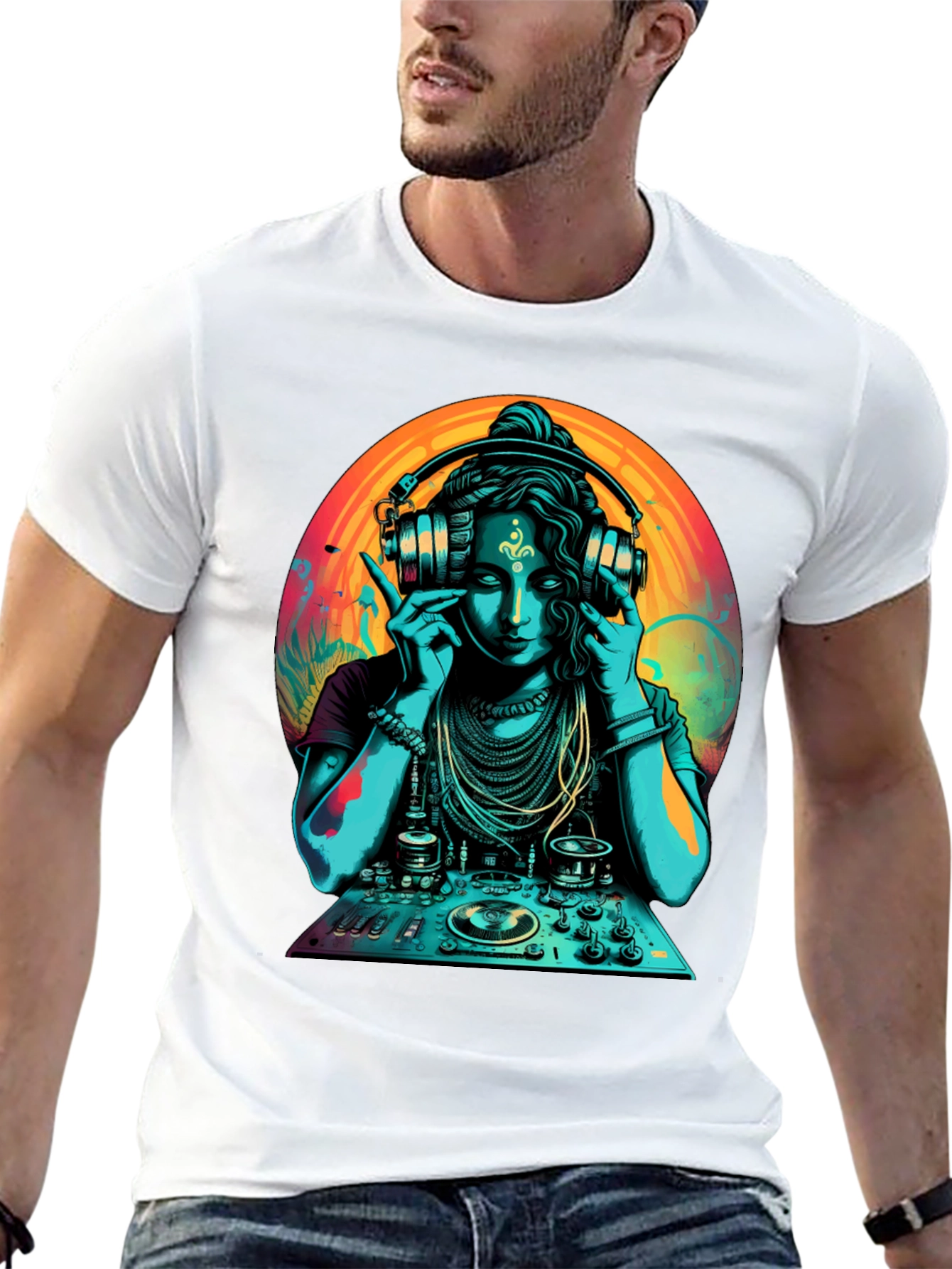 Black DJ Shiva T-Shirt - Black Cotton Graphic Tee view 13