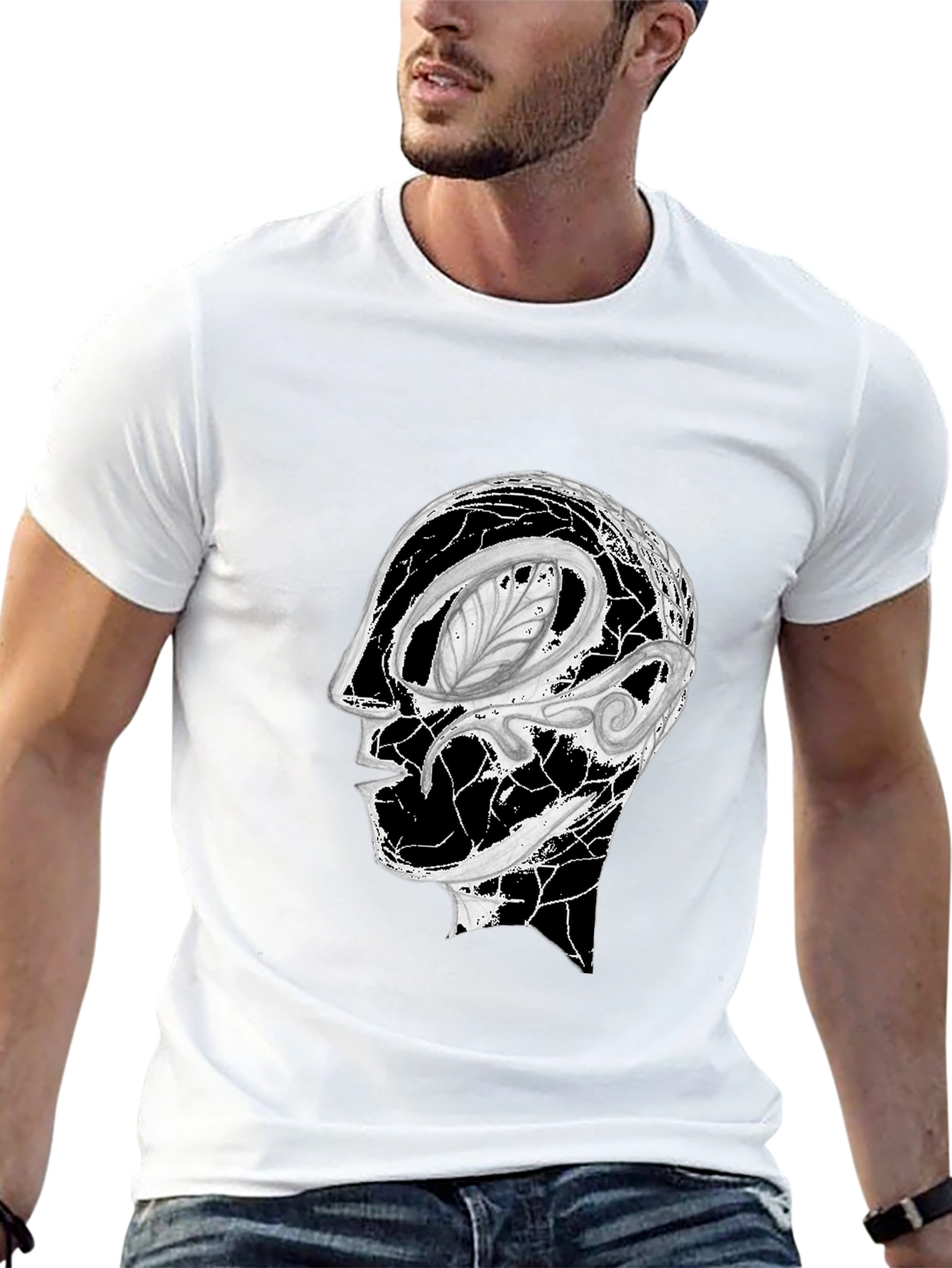 Black Abstract Head Graphic Black Tee view 13