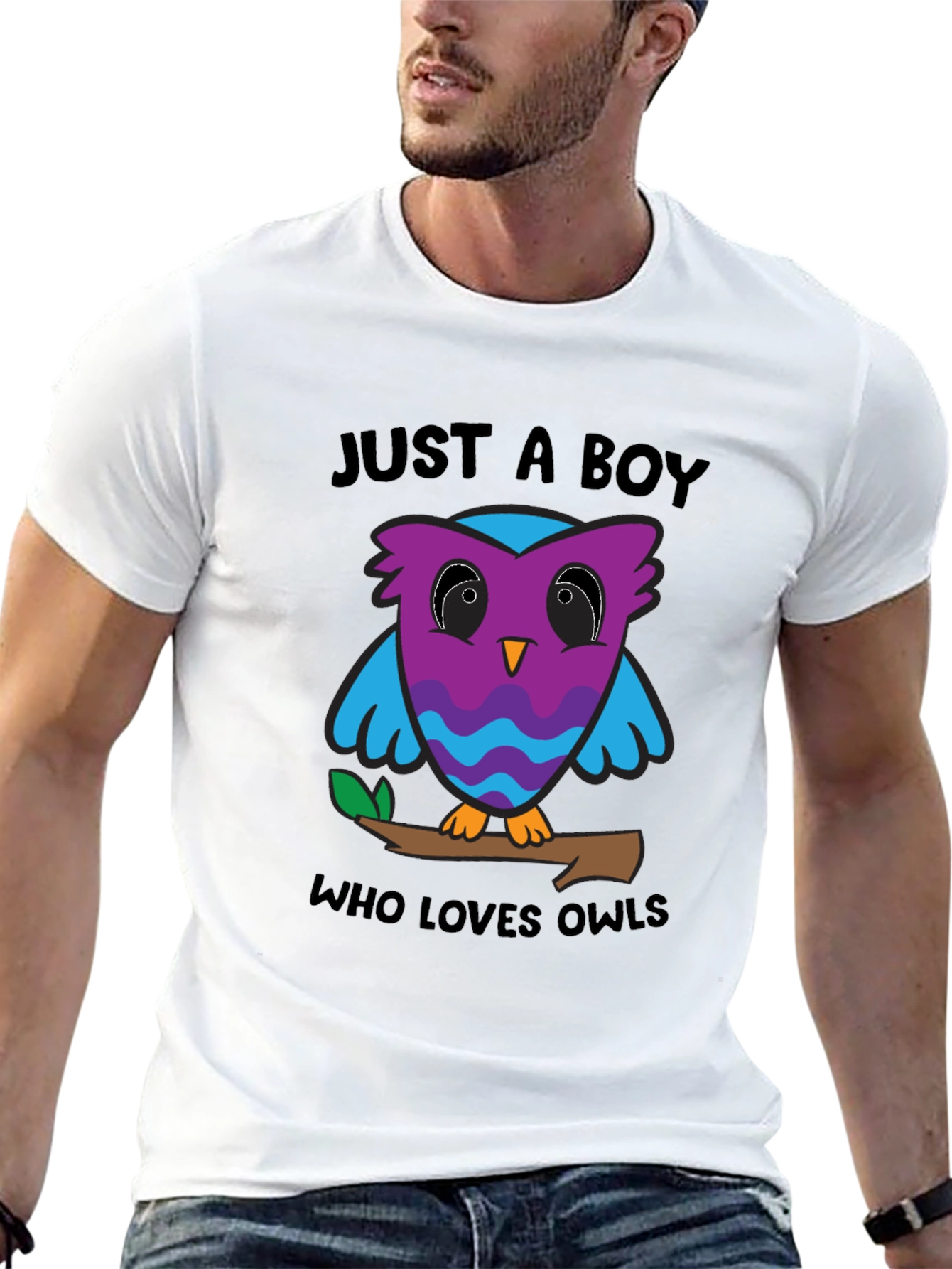Black Just A Boy Who Loves Owls Graphic T-Shirt view 13