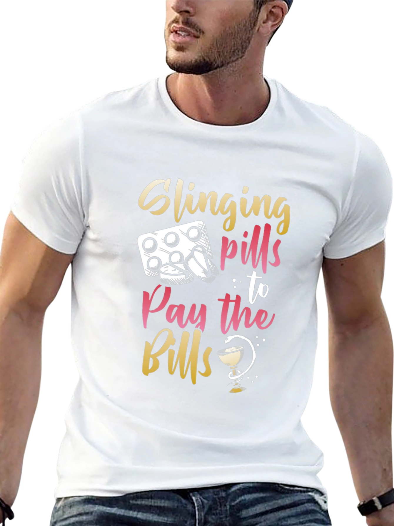 Black Slinging Pills to Pay the Bills Funny T-Shirt view 13