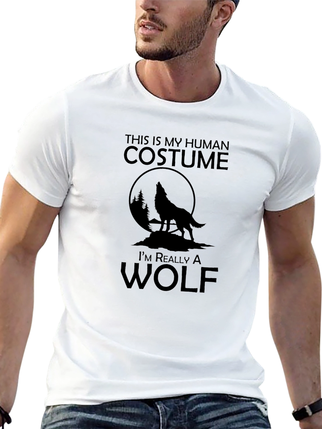 Black Human Costume Wolf Graphic T-Shirt view 13