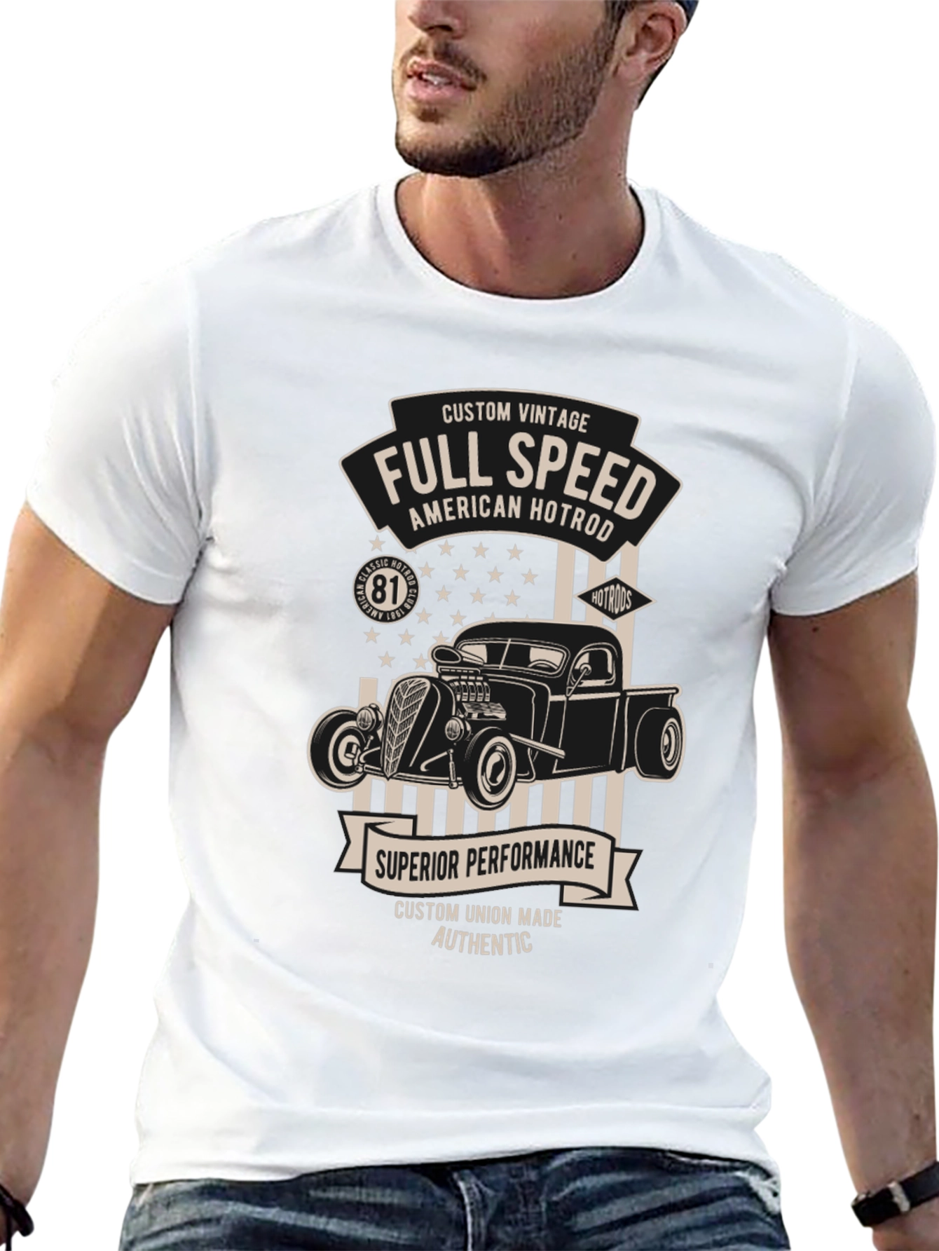 Black Full Speed American Hotrod Black Graphic T-Shirt view 13
