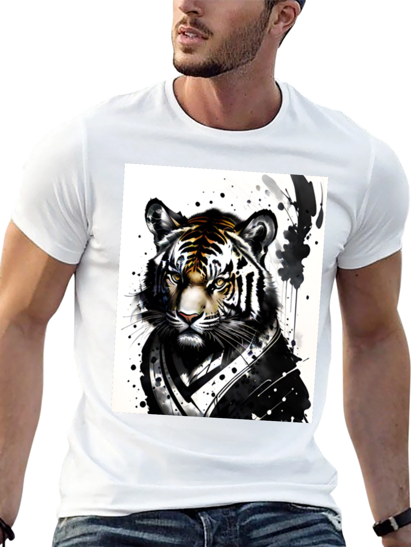 Black Tiger Warrior Graphic Tee - Black Cotton Blend view 13