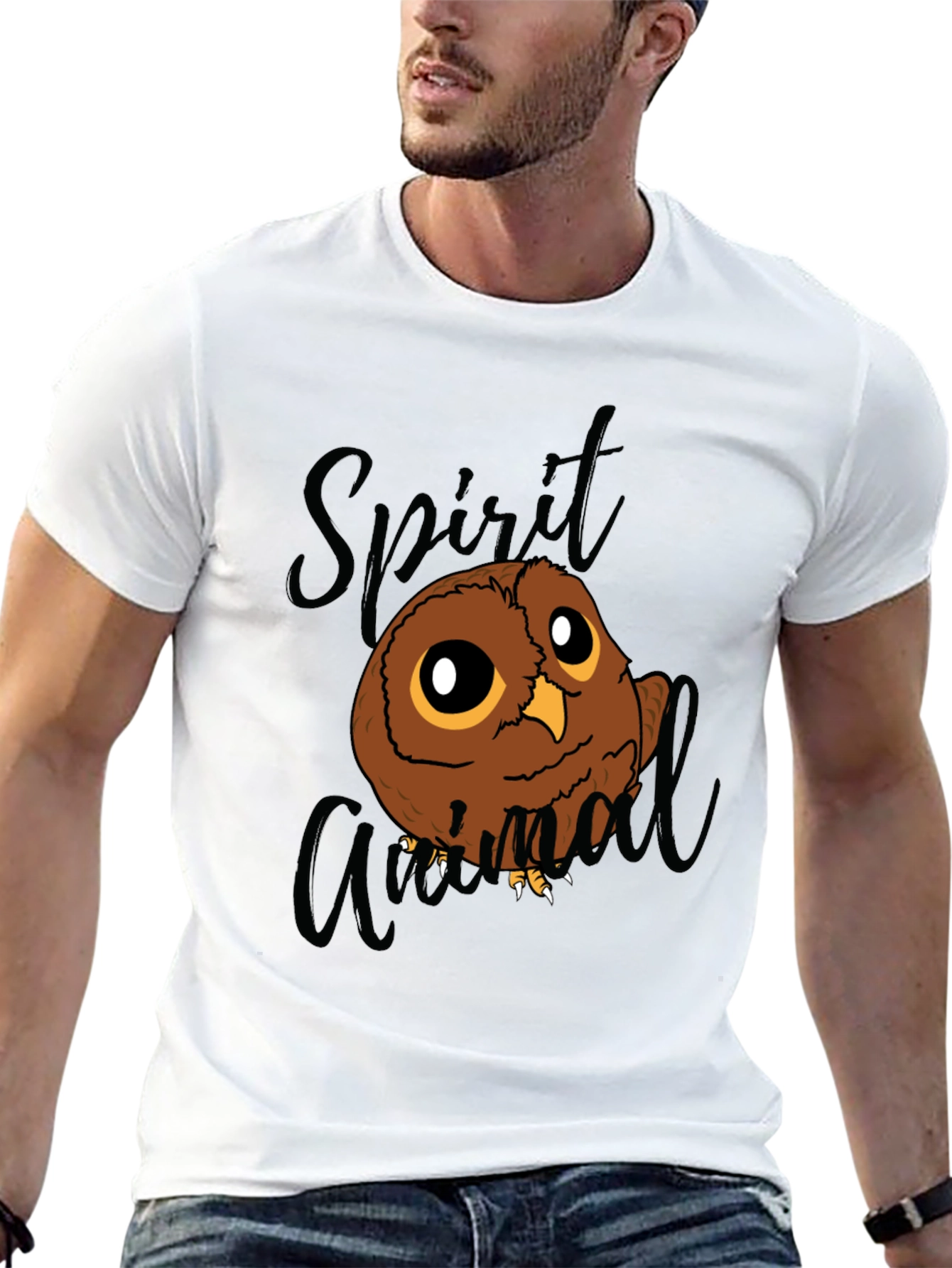 Black Spirit Animal Owl Graphic Tee - Black Cotton Blend T-Shirt view 13