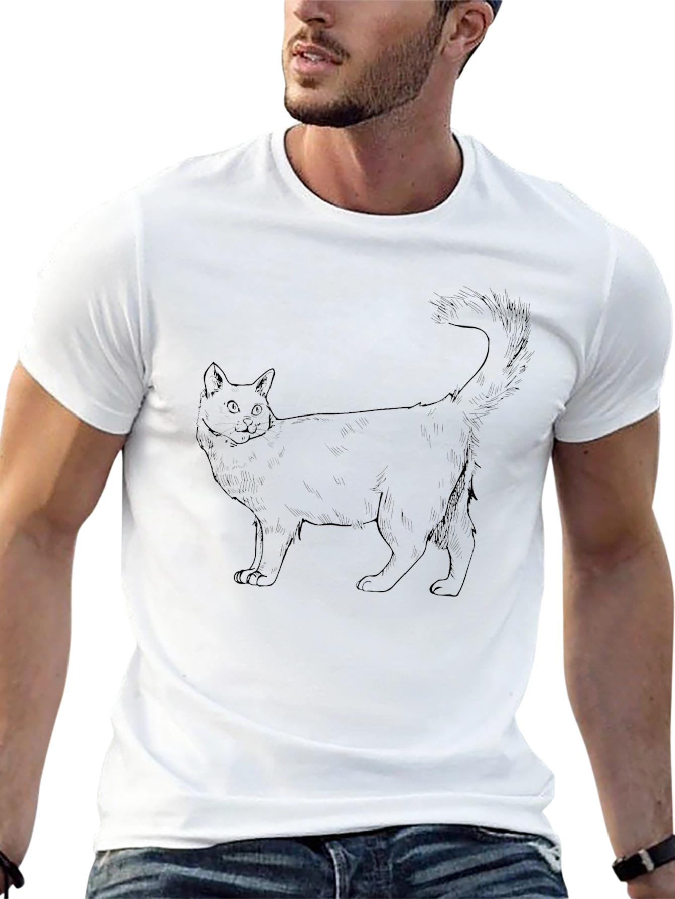 Black Black Cat Outline T-Shirt view 13