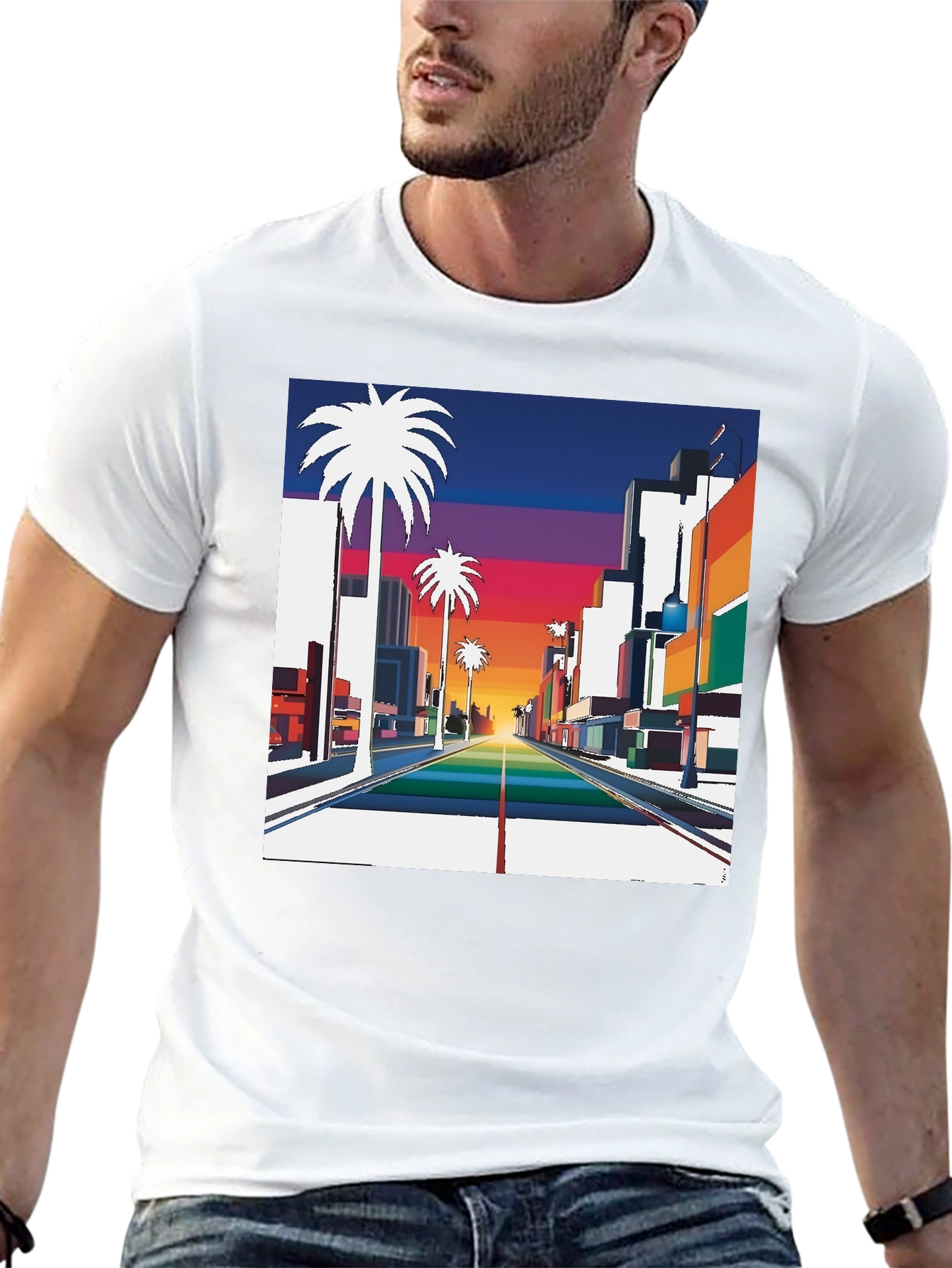 Black Retro Palm Tree Sunset T-Shirt view 13