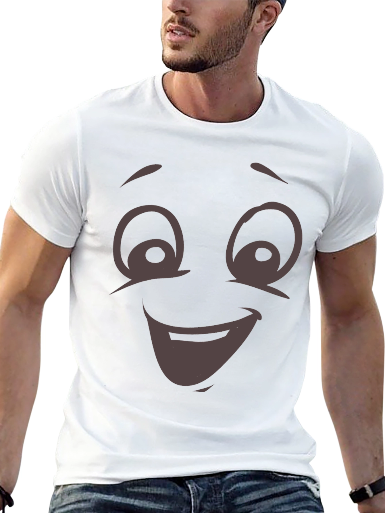 Black Funny Cartoon Face T-Shirt - Expressive Graphic Tee view 13