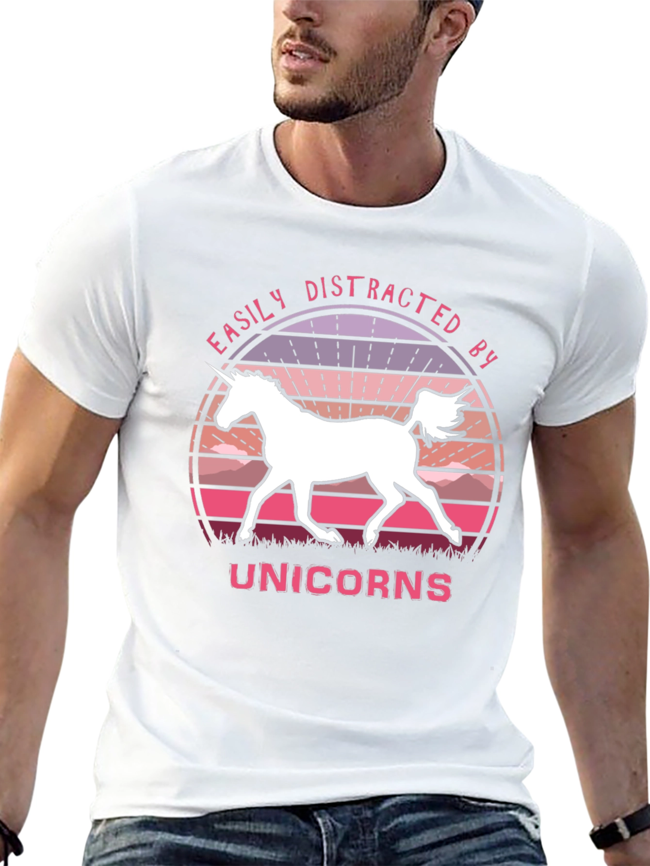 Black Easily Distracted By Unicorns Black T-Shirt view 13